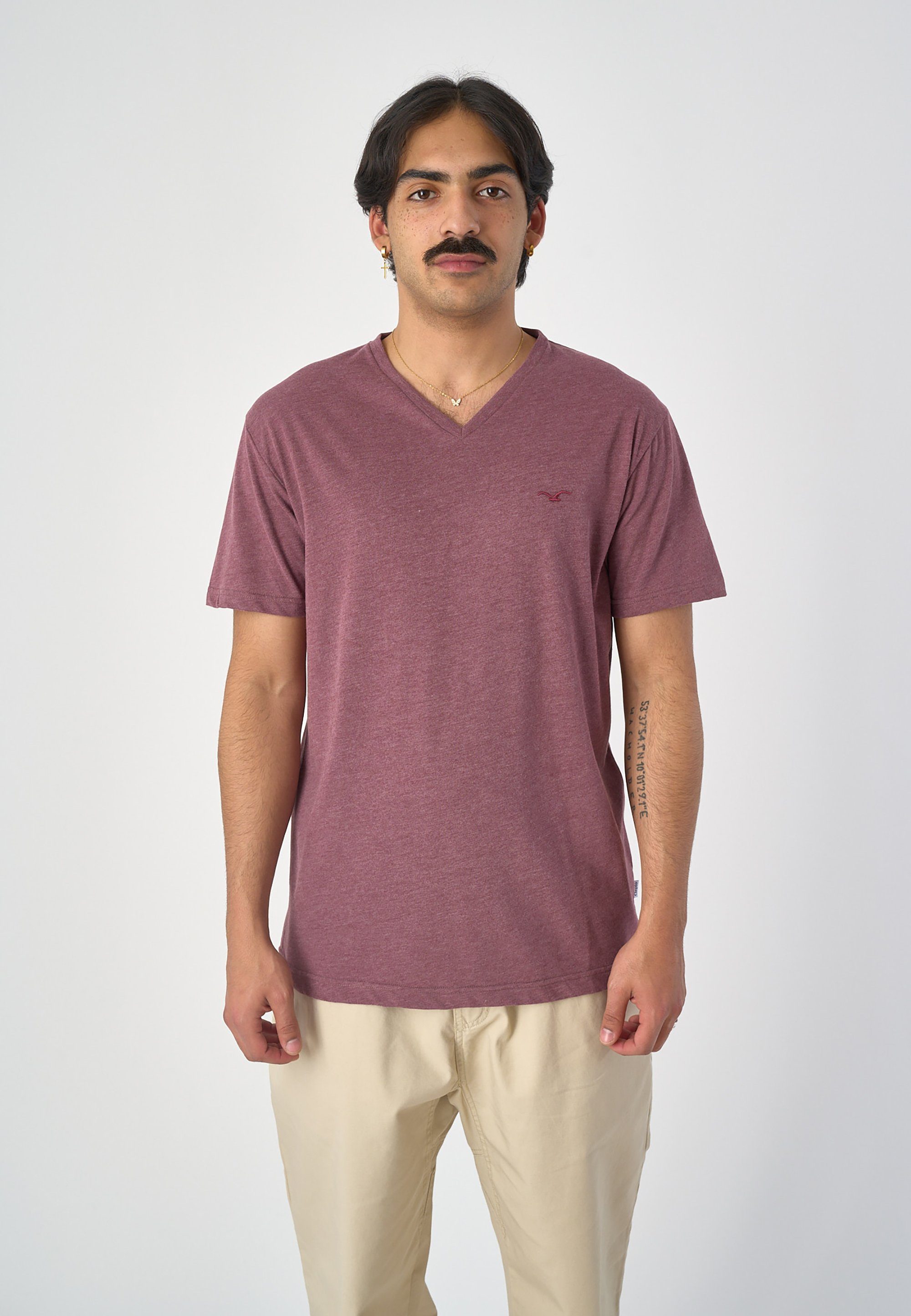 Cleptomanicx T-Shirt Ligull Regular V mit lockerem Schnitt rot
