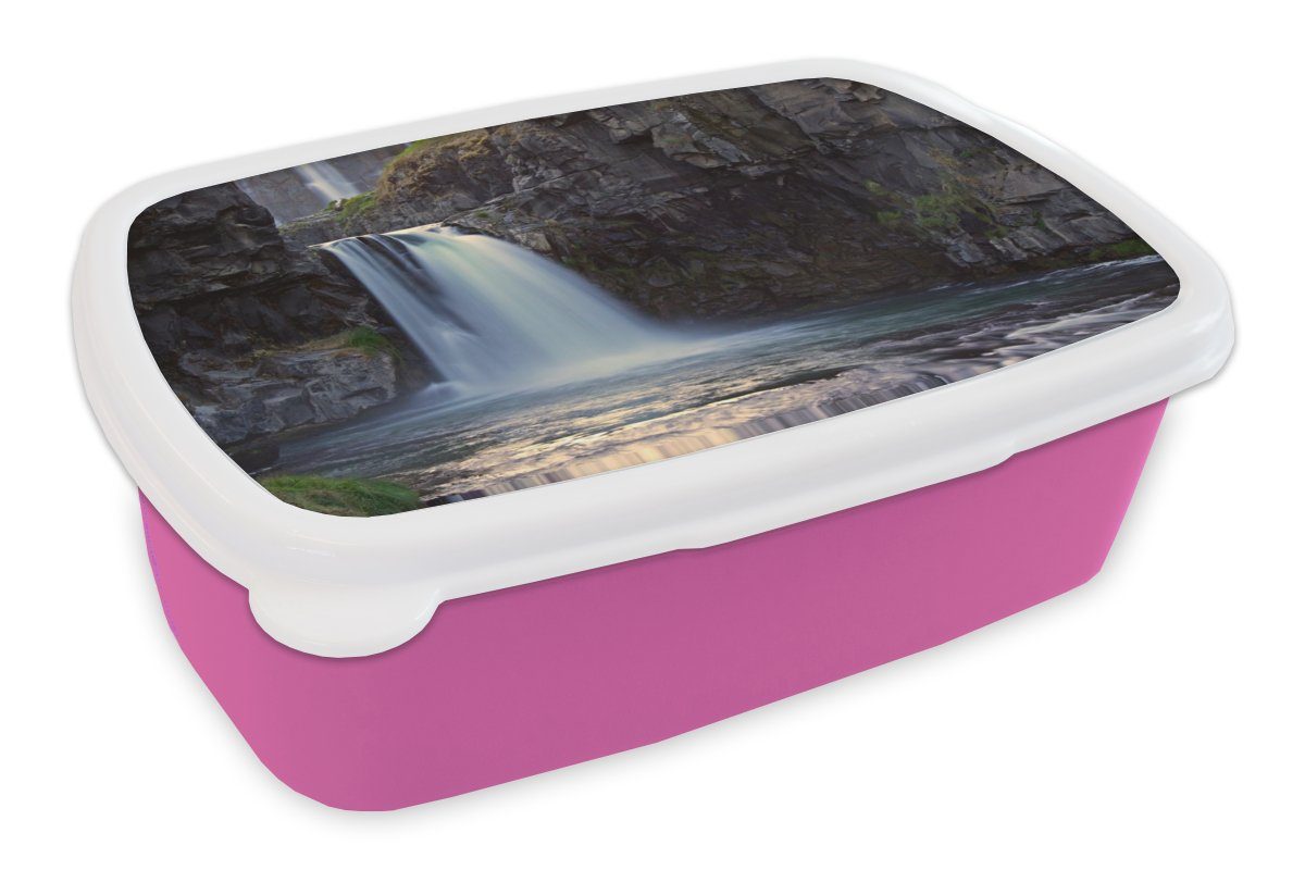 MuchoWow Lunchbox Wasserfall - Wasser - Felsen, Kunststoff, (2-tlg), Brotbox für Erwachsene, Brotdose Kinder, Snackbox, Mädchen, Kunststoff rosa