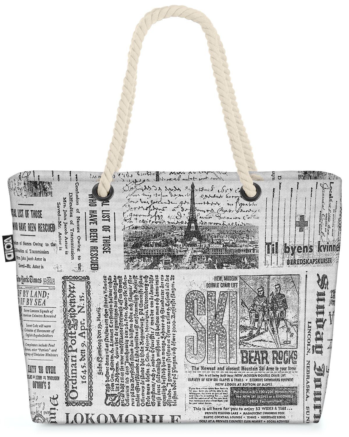 VOID Strandtasche (1-tlg), Zeitung Historisch Artikel Lesen buchstaben mag tages-zeitung schlagz