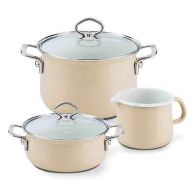 Riess Topf-Set »Topfset 3-teilig CAPPUCCINO«, Emaille, (3-tlg)