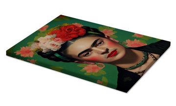 Posterlounge Leinwandbild Olga Telnova, Frida Kahlo mit Blumen im Haar, Modern Digitale Kunst