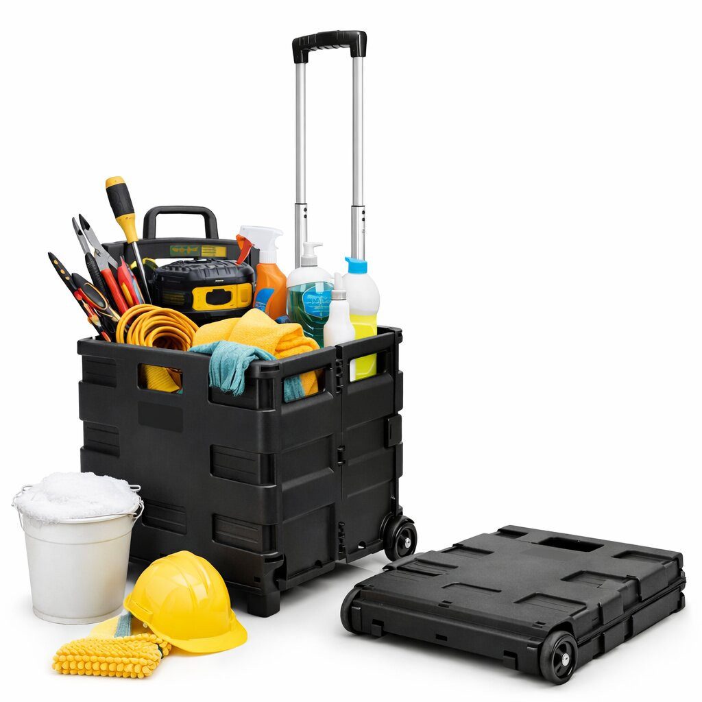 BigDean Werkzeugtrolley leer klappbar bis 35kg - Werkzeugkiste Transportkiste Rollbox (Transportbox mit Rollen, 1 St., Klapp Trolley), Werkstatt, Haushalt, Garten, Büro, Camping & Auto