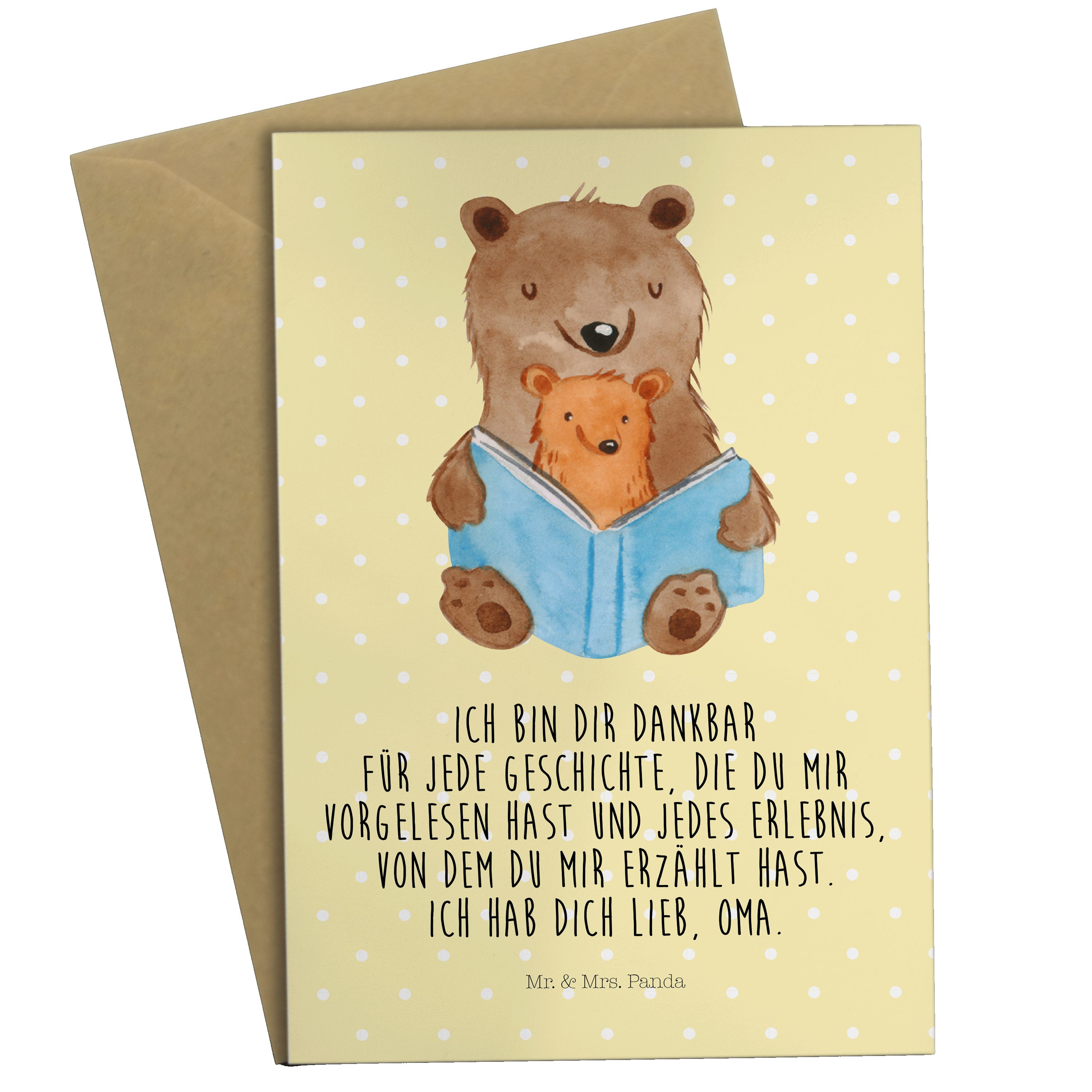 Mr. & Mrs. Panda Grußkarte Bären Buch - Gelb Pastell - Geschenk, Großmutter, Omi, beste Oma, Ein