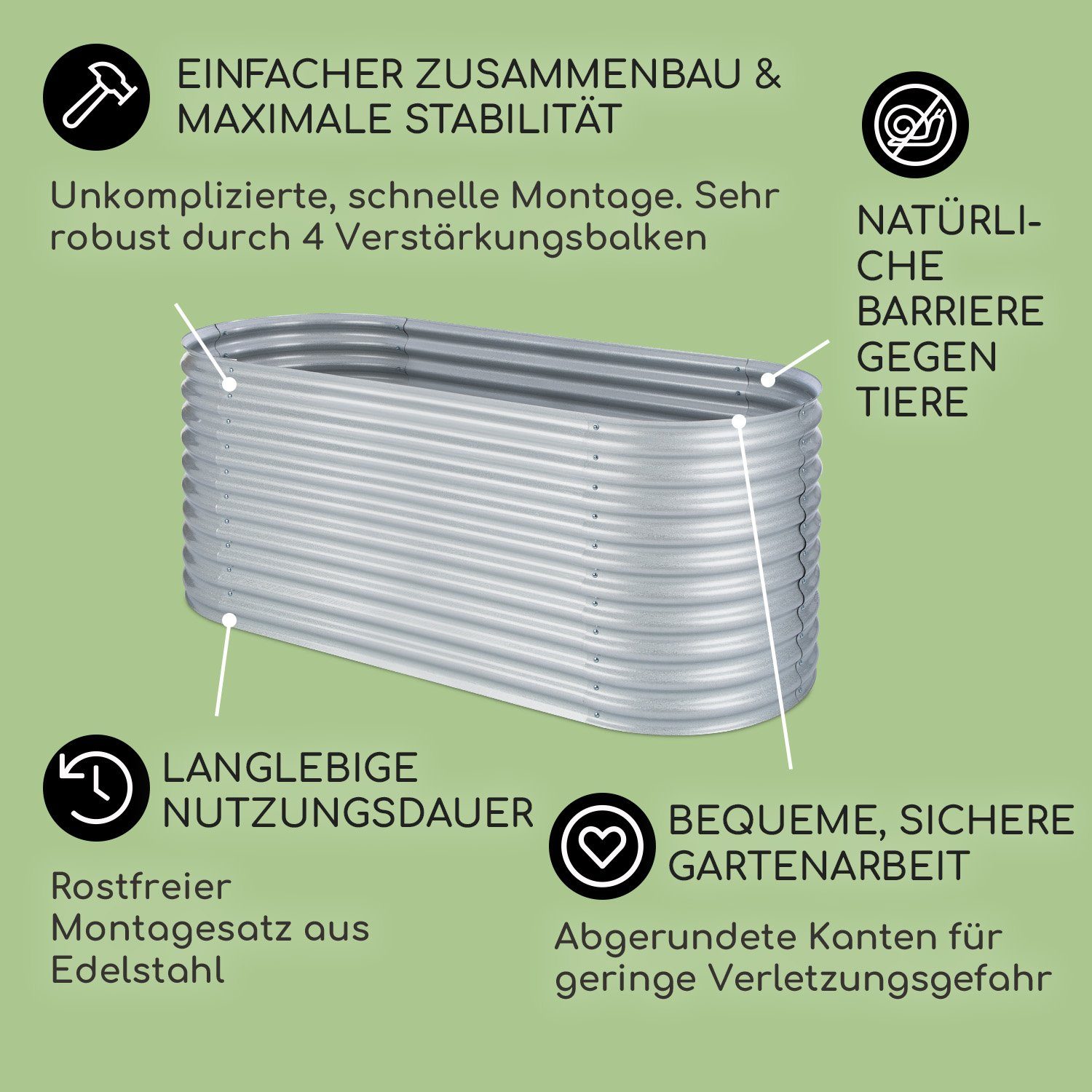 blumfeldt Blumentopf High Grow Hochbeet 2,0 m Zink-Alu-Stahl 80 cm rostfrei robust, Hochbeet Metall Balkon Pflanzkasten Pflanzkübel Blumenkasten