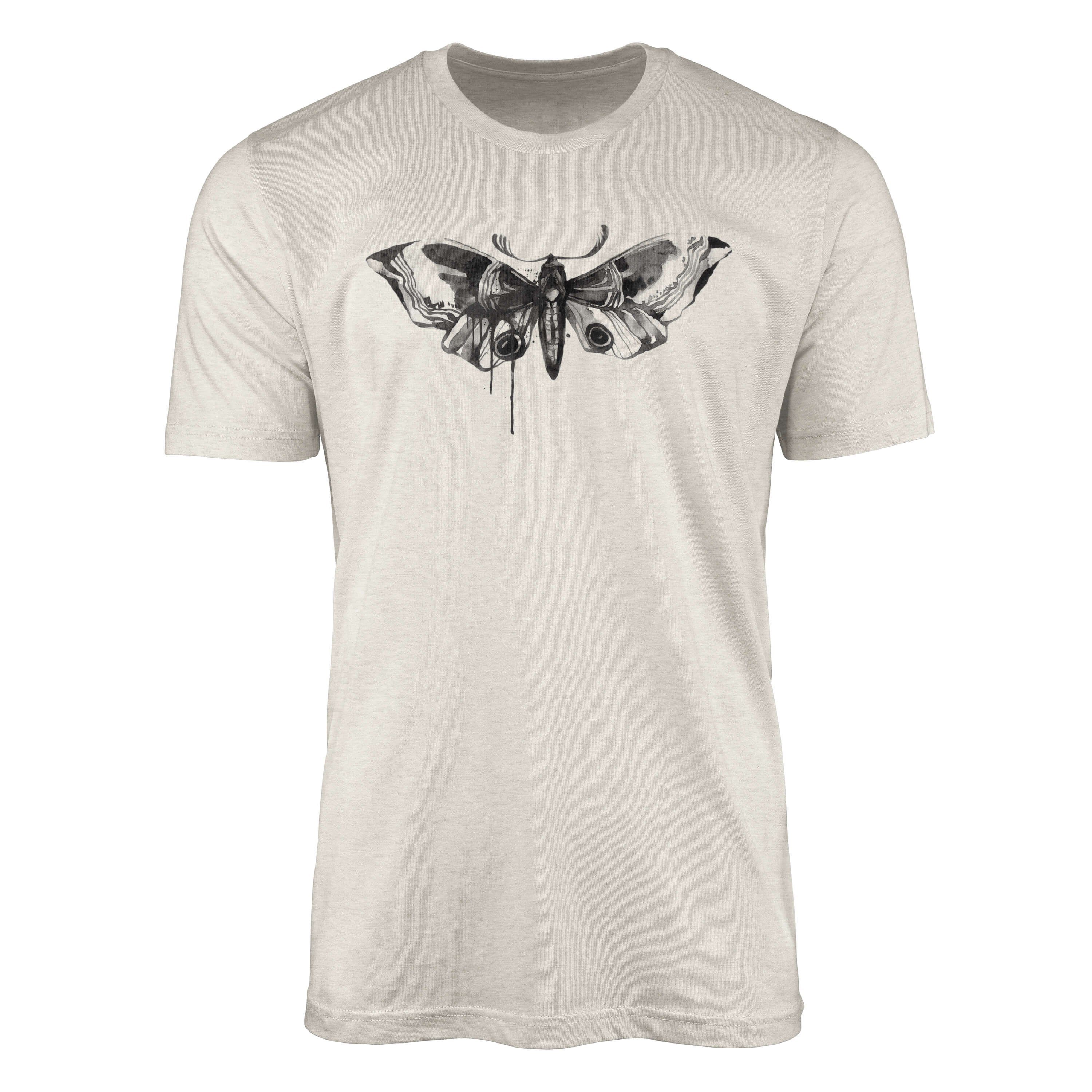 Sinus Art T-Shirt Herren Shirt 100% Bio-Baumwolle T-Shirt Aquarell Motiv Motte Schwarz Farbe Nachhaltig Organic Ökomo (1-tlg)