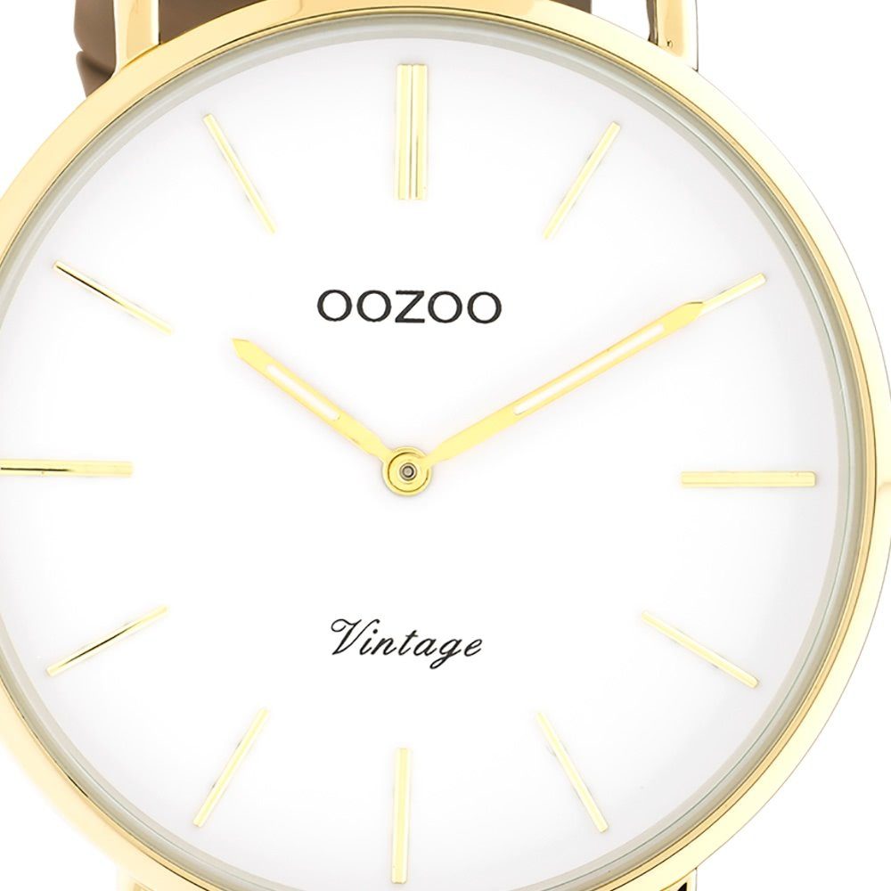 OOZOO Quarzuhr Oozoo Damen Armbanduhr groß Analog, Lederarmband, 40mm) Fashion-Style braun (ca. rund, Damenuhr