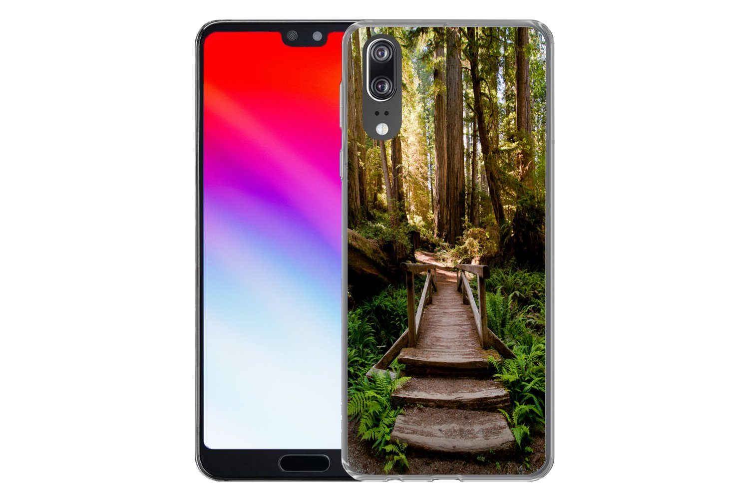 MuchoWow Handyhülle für Huawei P20 Dschungel - Natur - Treppe - Bäume, Handy Case, Silikon, Bumper Case Dünn
