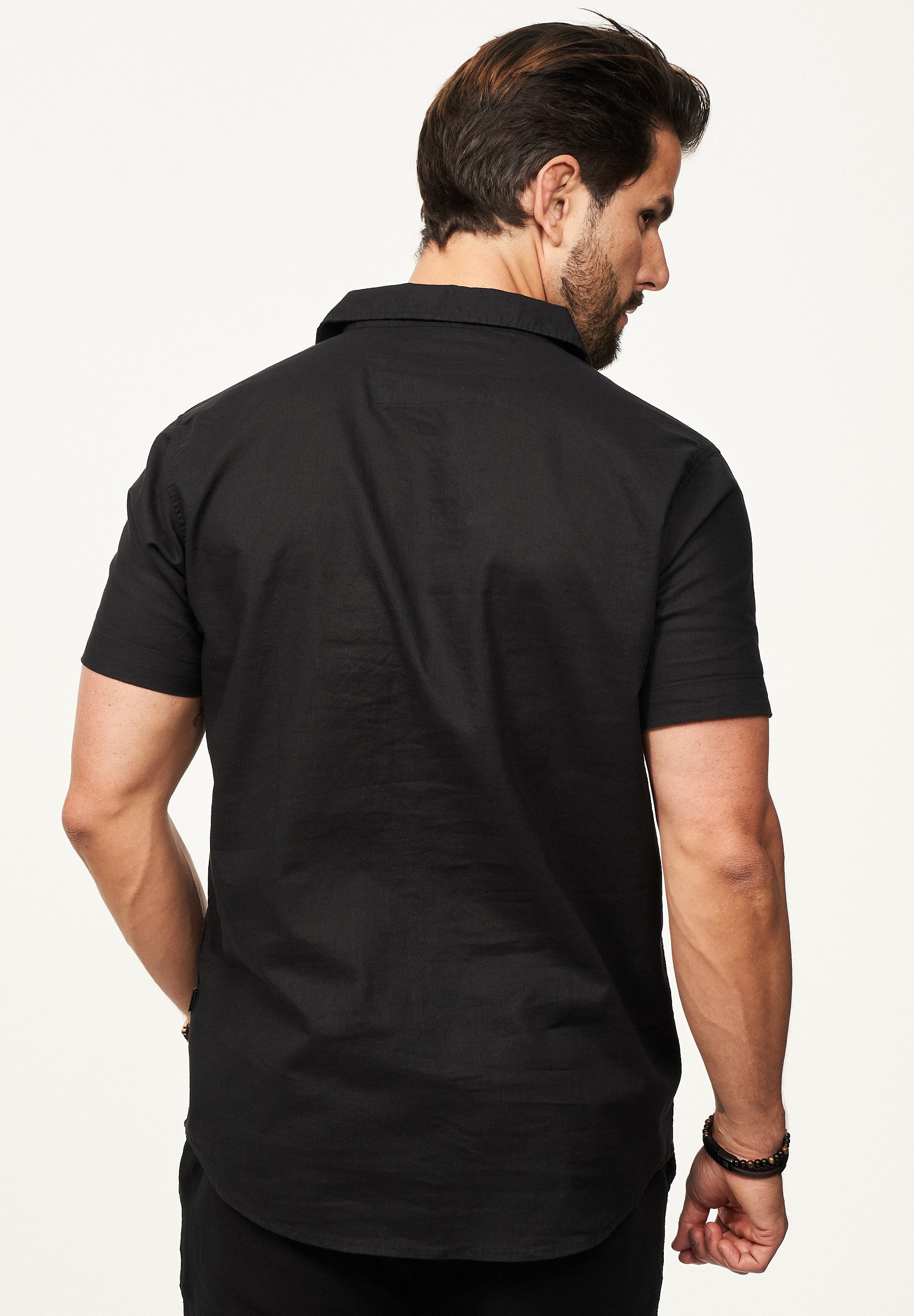 behype Kurzarmhemd aus Leinen Sommerhemd im Regular-Fit Herren Leinenhemd Freizeithemd mit offenen Reverskragen – Bild 5 von 5