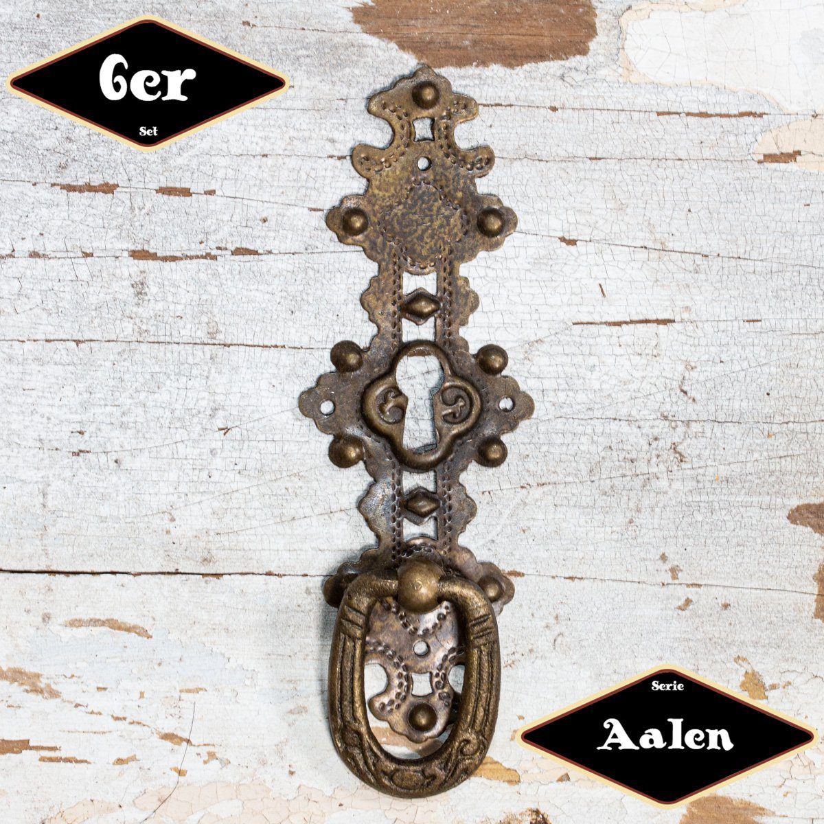 Möbelbeschlag Schubladengriff,Serie"Aalen",6er Pack, Eisen in Messing