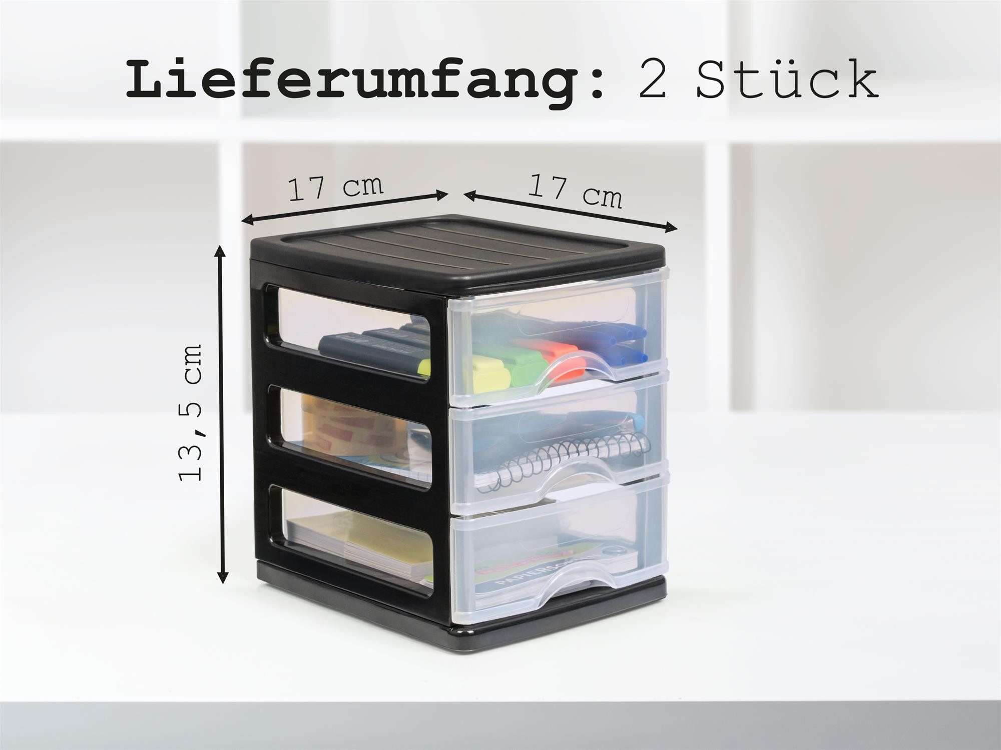 Hausfelder Schubladenbox Schubladenschrank A6 2 Stk. mit 3 Schubladen, (2-St., A6 mit 3 Schubladen), leicht zu reinigen, BPA-freier Kunststoff, verchiedene Größen