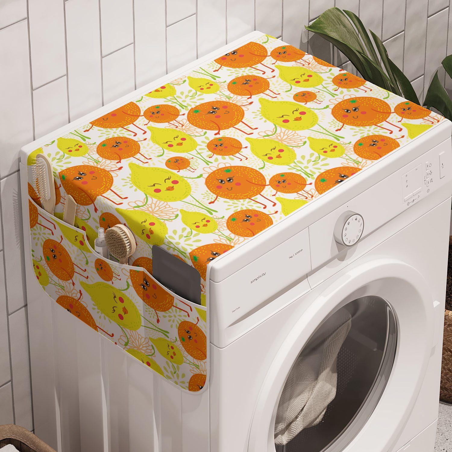 Abakuhaus Badorganizer Anti-Rutsch-Stoffabdeckung für Waschmaschine und Trockner, Mandarine Fröhlich Zitrone und Orange