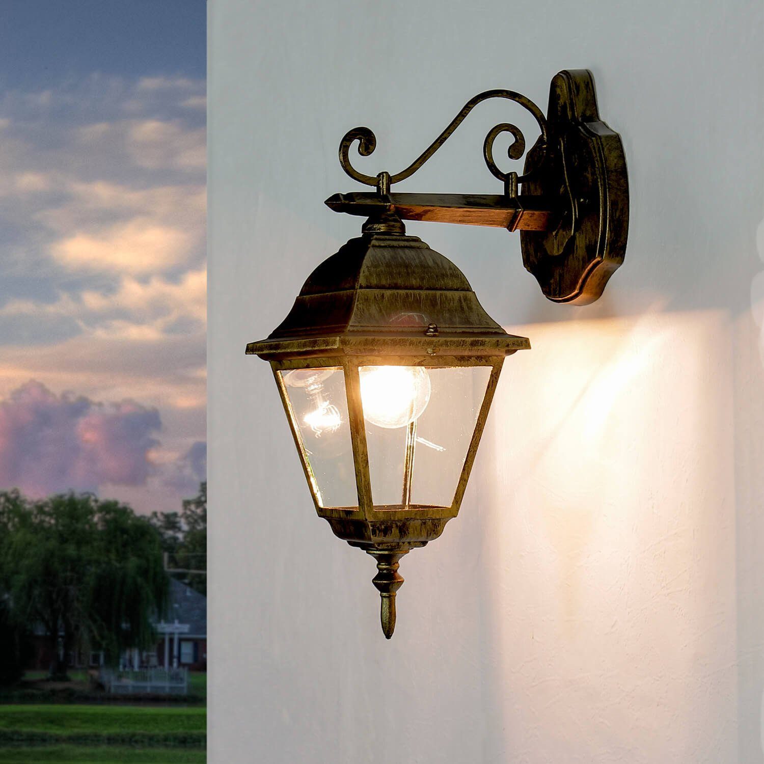 Licht-Erlebnisse Außen-Wandleuchte REIMS, Balkon Antik Leuchtmittel, außen ohne in Weg Garten Wandlampe Außenleuchte Gold