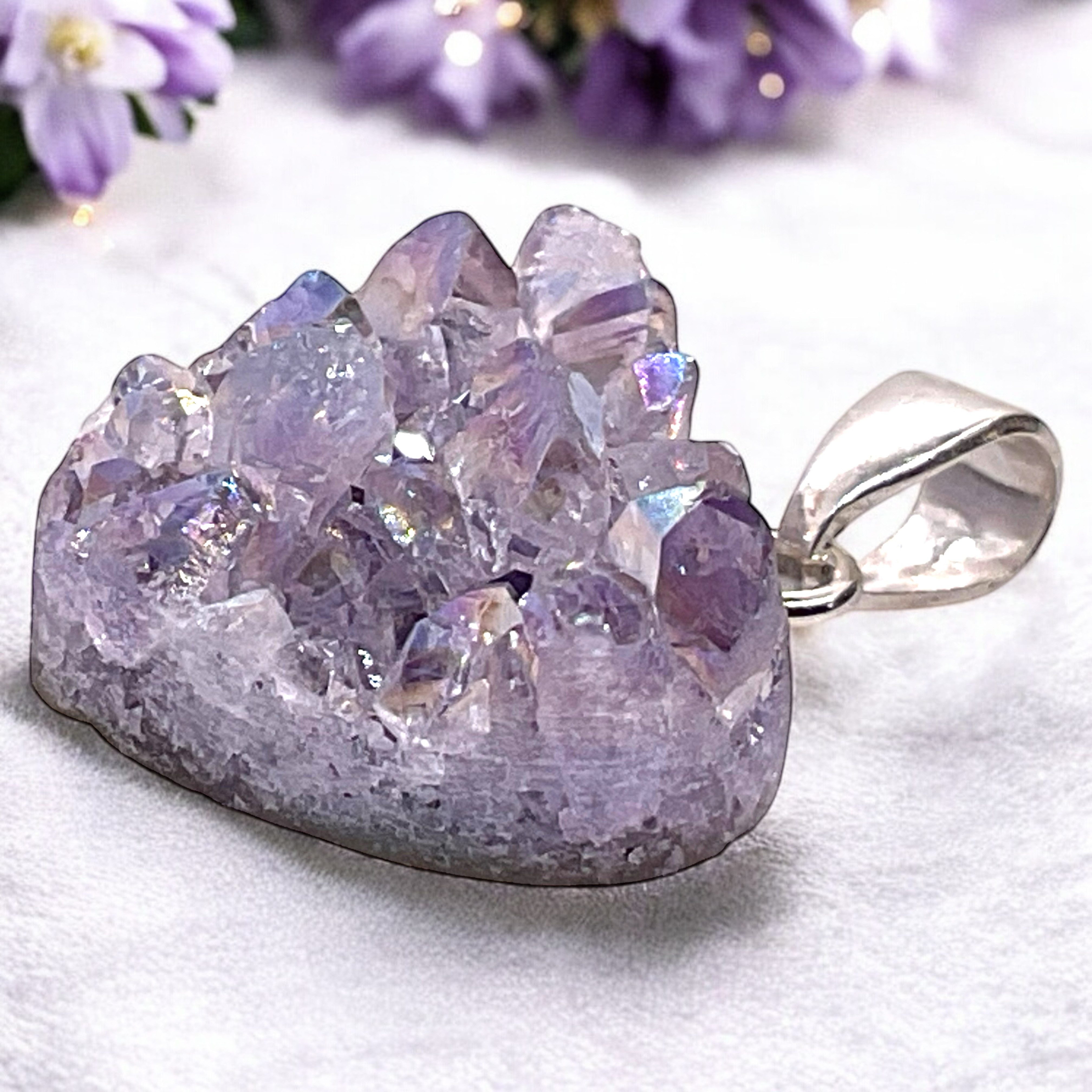 Steinfixx® Herzanhänger Amethyst Kristallcluster - 925 Silber - Titanium Aura (natürlich, elegant durch Veredelung, 1-tlg., inclusive Geschenkbox, Handmade), mi – Bild 4 von 5