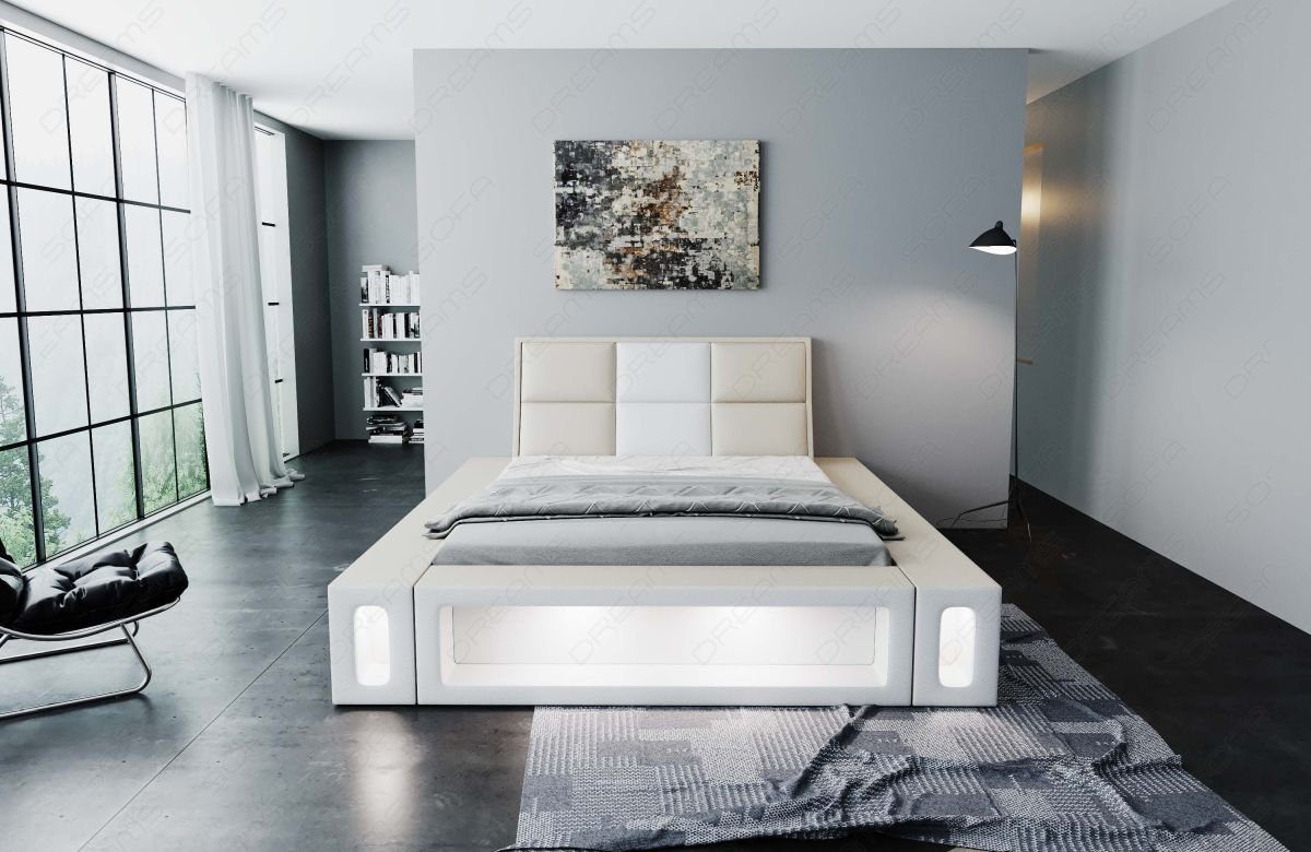 Sofa Beleuchtung, LED Dreams Venosa Mit mit mit Topper, Komplettbett mit Premium Bett Boxspringbett beige-weiß Matratze, LED Kunstleder Beleuchtung