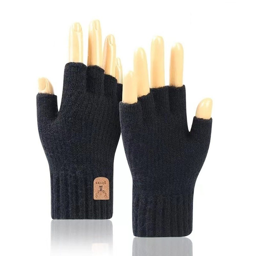 L.Ru UG Strickhandschuhe Dicke Samt-Halbfingerhandschuhe für Herbst und Winter Warme, kältebeständige Schreib- und Fahrradhandschuhe aus Plüsch