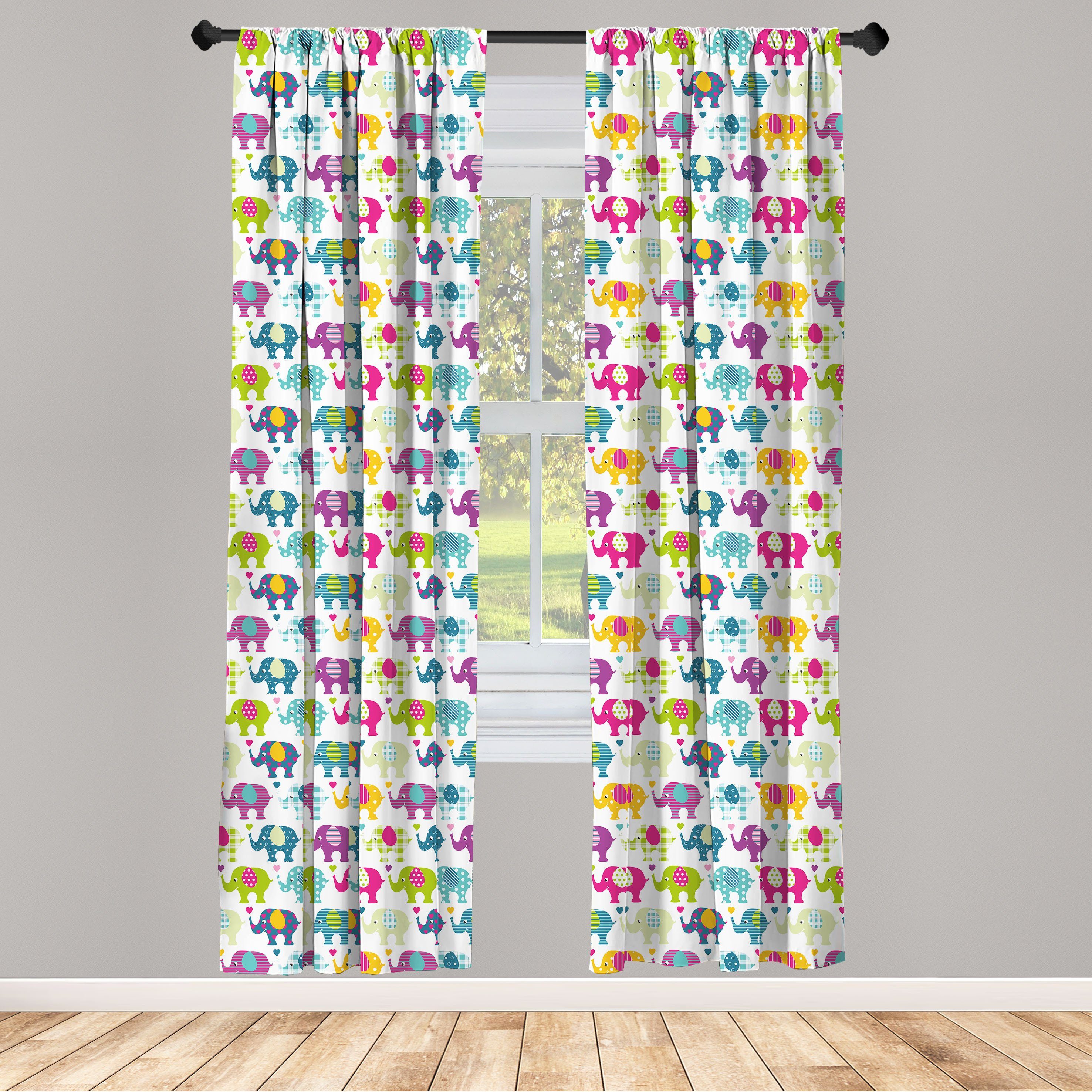 Gardine Vorhang für Wohnzimmer Schlafzimmer Elephant Polka Nursery Dekor, Abakuhaus, Plaid Tartan Microfaser