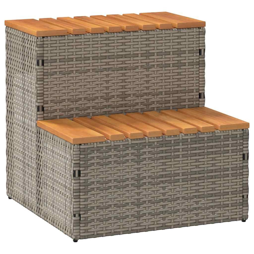 Gartendusche Whirlpooltreppe Grau 50x50x50,5 cm Polyrattan Akazie Massiv