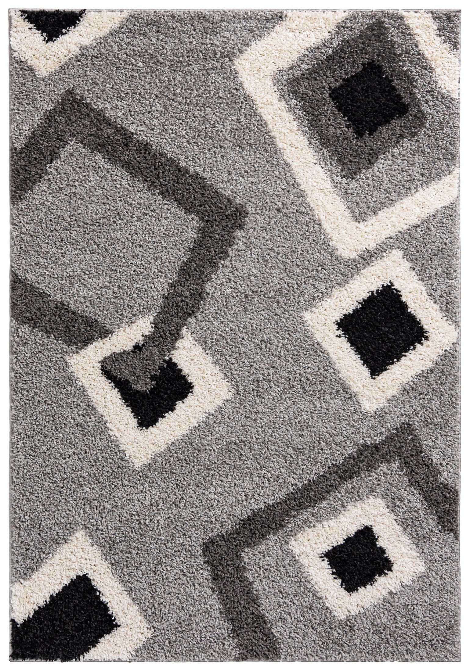 Mazovia Hochflor-Teppich Hochflor Shaggy Teppich für Wohnzimmer - Höhe 30 mm Grau, 60 x 100 cm, Pflegeleicht, Geometrische, Langflor, Rechteckig, Weich