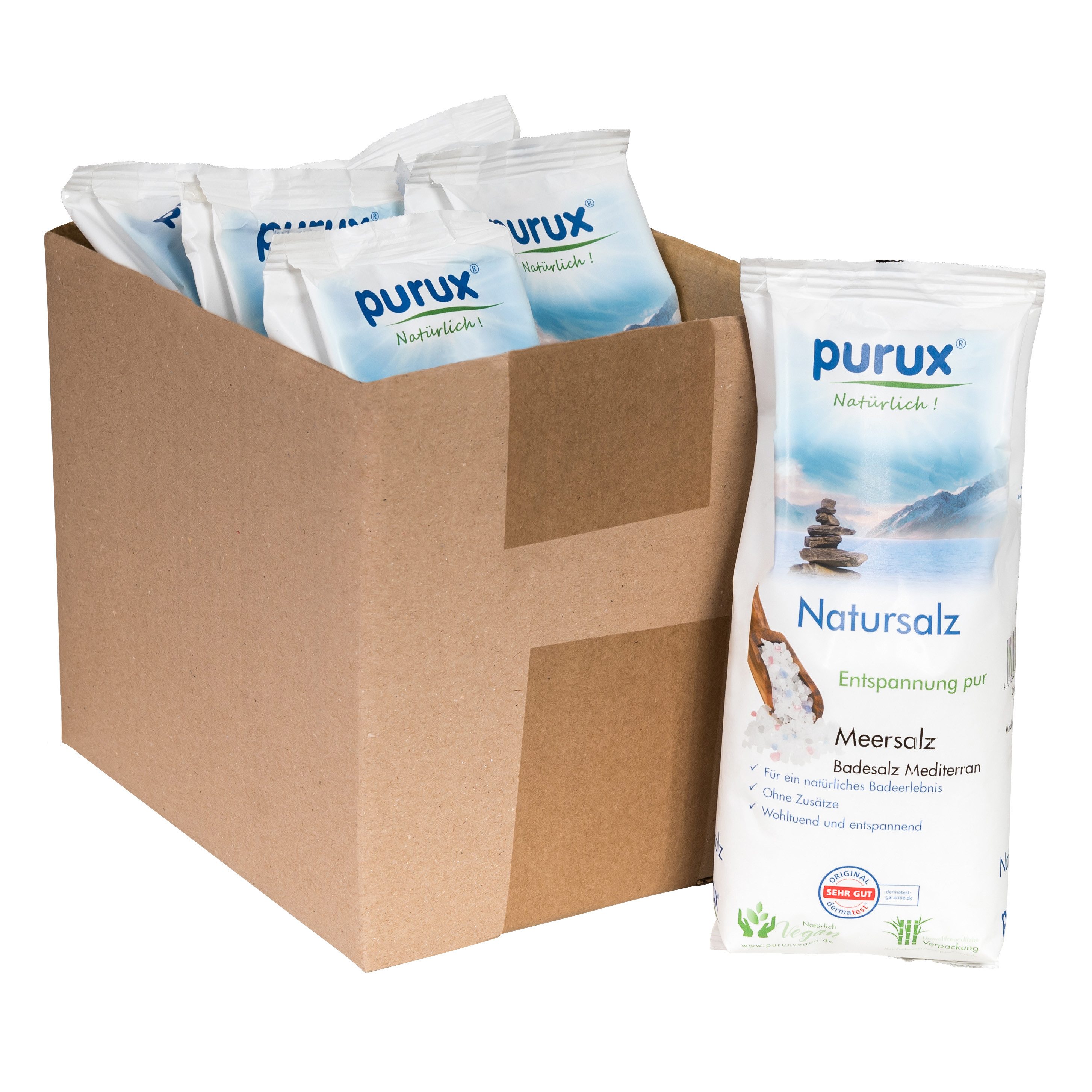 purux Badesalz 6 x 1 Kg Mediterran Badesalz Natur Salz Badezusatz Meersalz, Ohne jegliche Zusätze 