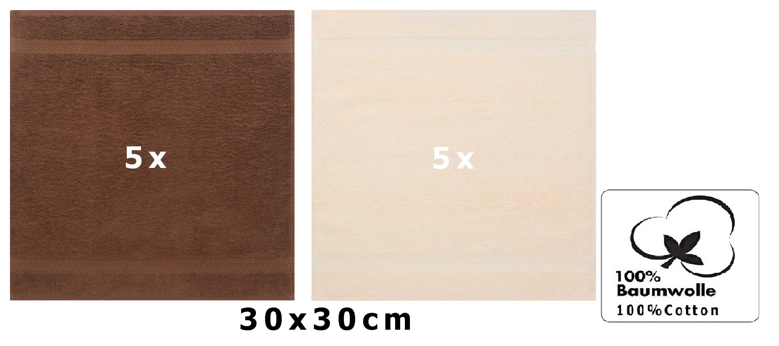 Betz Gästehandtücher 10 Stück Gästetuch Set Premium 30x50 cm Farbe nussbraun und beige, 100% Baumwolle (Set, 10-St)