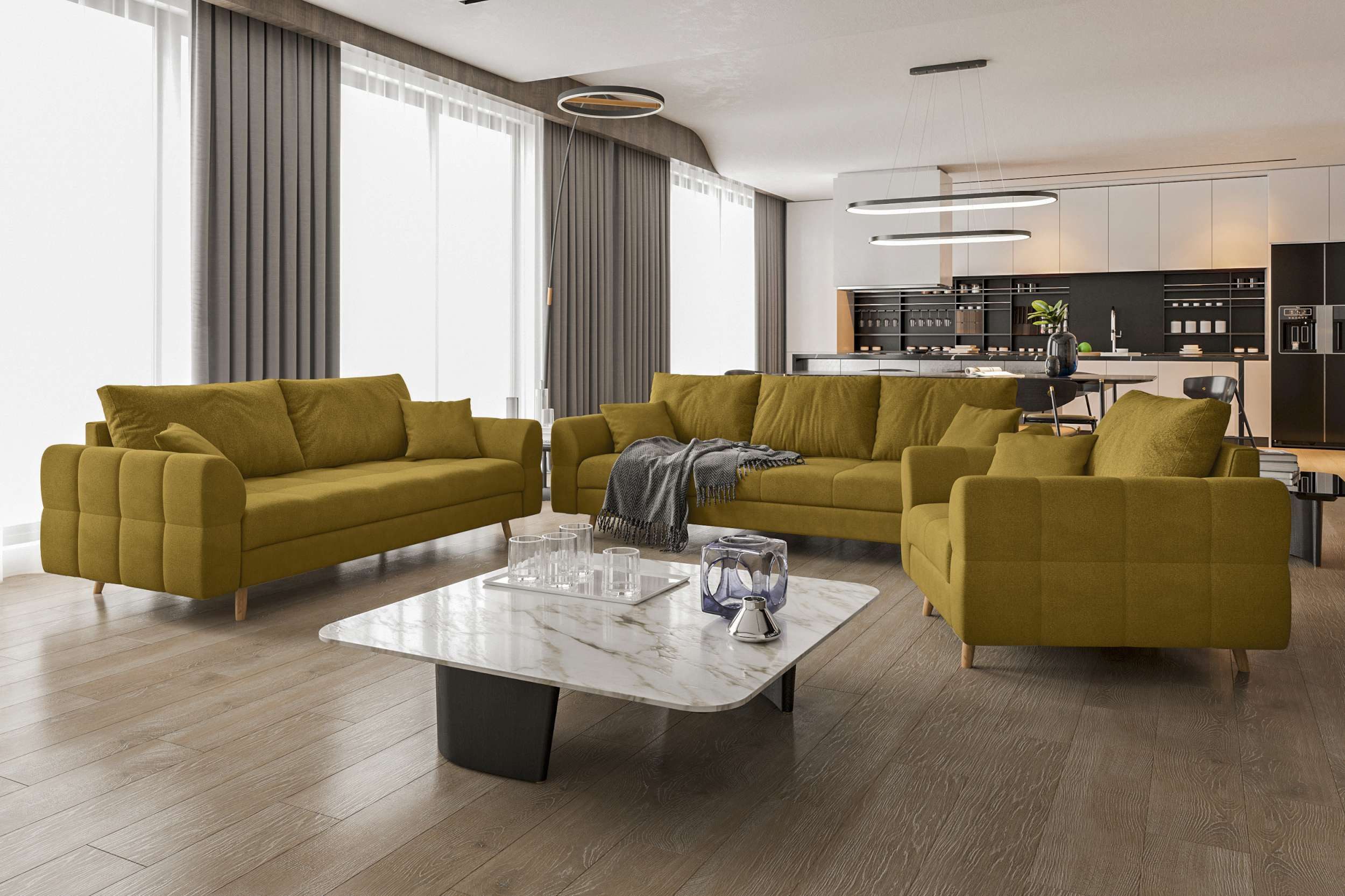 99rooms Polstergarnitur Bello, (Couchgarnitur, Set (3-tlg), günstig online kaufen