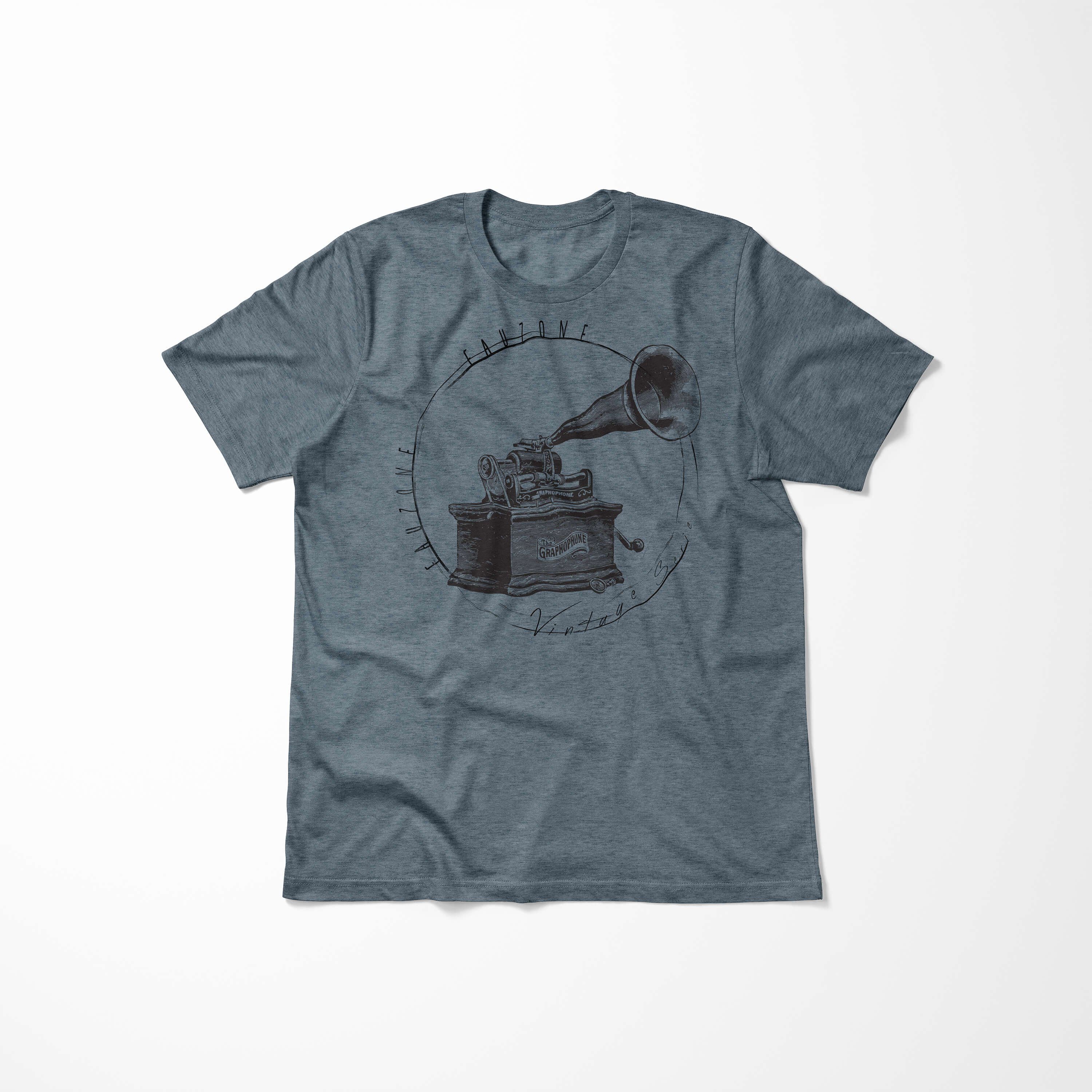 T-Shirt Sinus Art Grammophon T-Shirt Vintage Herren Indigo