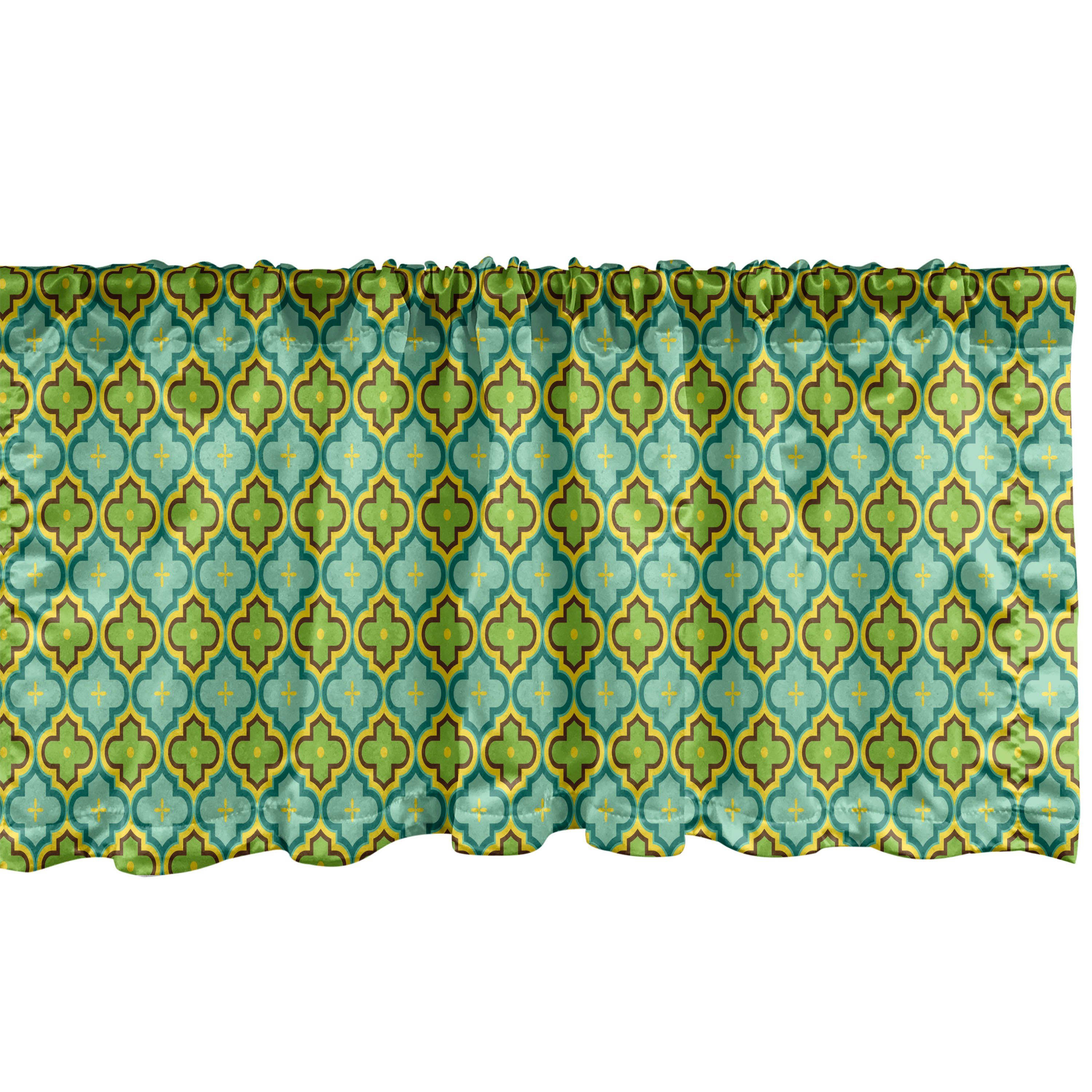 Scheibengardine Vorhang Volant für Küche Schlafzimmer Dekor mit Stangentasche, Abakuhaus, Microfaser, Mosaik Marokkanische Quatrefoil Muster