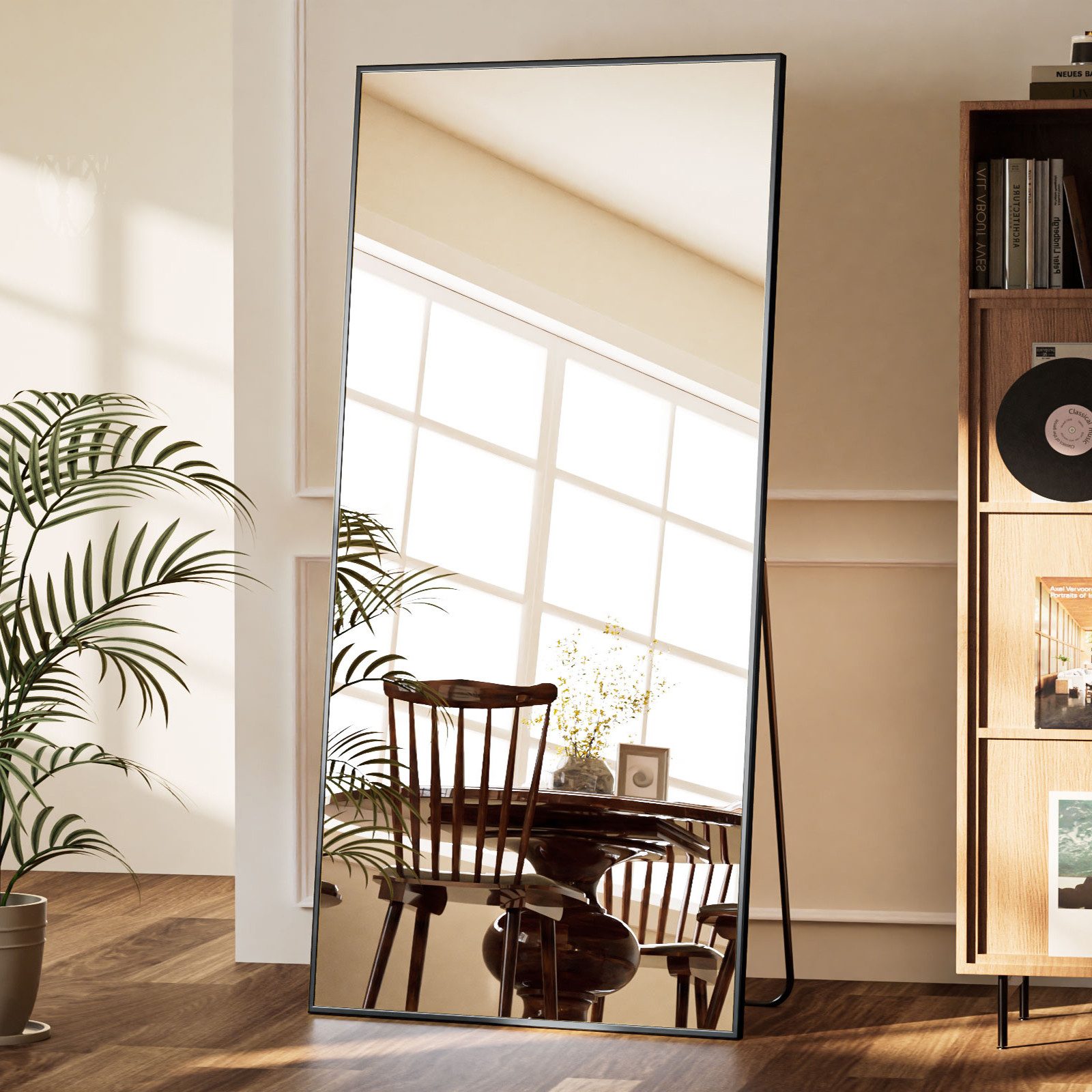 BEAUTYPEAK Ganzkörperspiegel Rechteckspiegel mit Ständer (40cm*150cm,60cm*165cm, Wandbefestigung möglich, verstärktes Glas, leicht zu installieren)