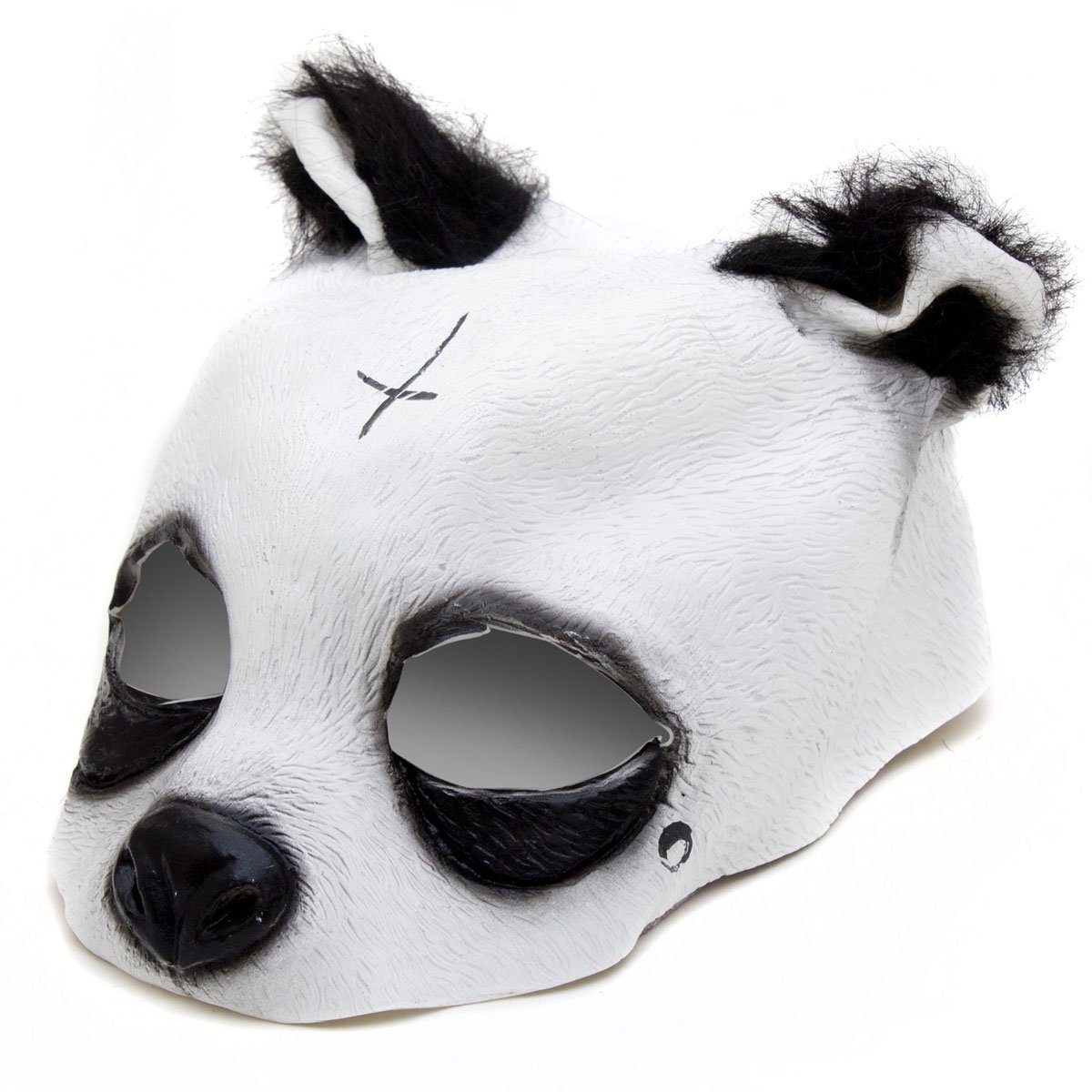 Goods+Gadgets Kostüm Panda Maske aus Latex, mit Kreuz & Träne Tiermaske