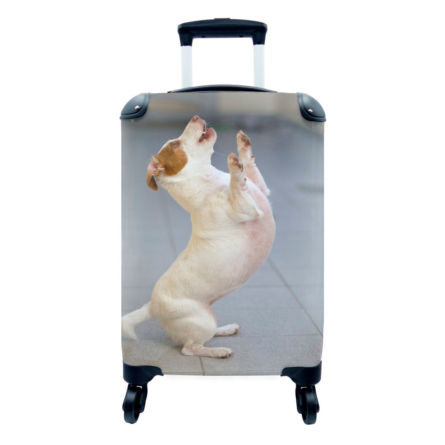 MuchoWow Handgepäckkoffer Jack Russel Hund auf zwei Beinen, 4 Rollen, Reisetasche mit rollen, Handgepäck für Ferien, Trolley, Reisekoffer