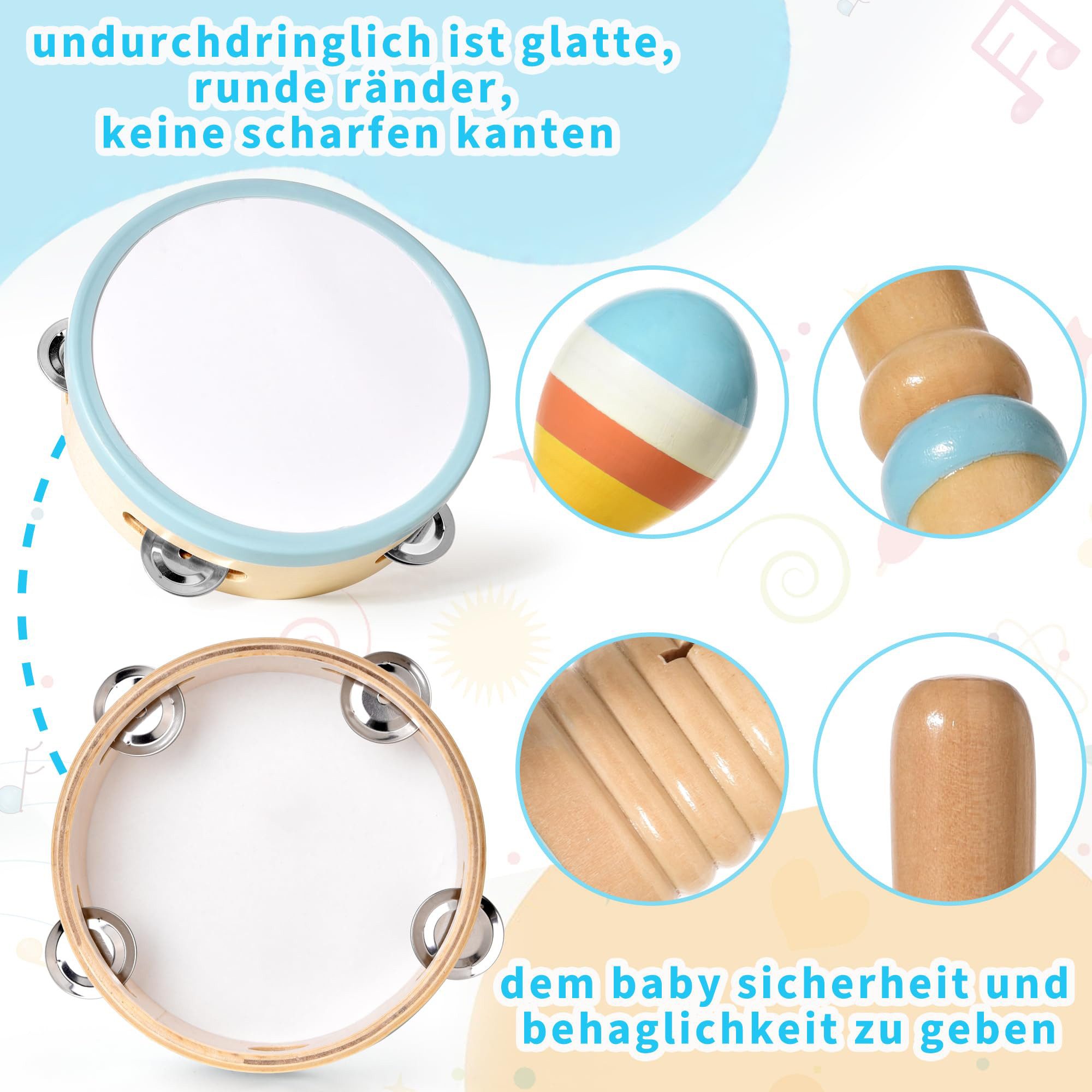 CLTYQ Lernspielzeug Baby Musikinstrumente Montessori-Holzspielzeug für Kleinkinder von 3, 6 in 1 Musikinstrumente Holzspielzeug modernem Boho-Xylophon
