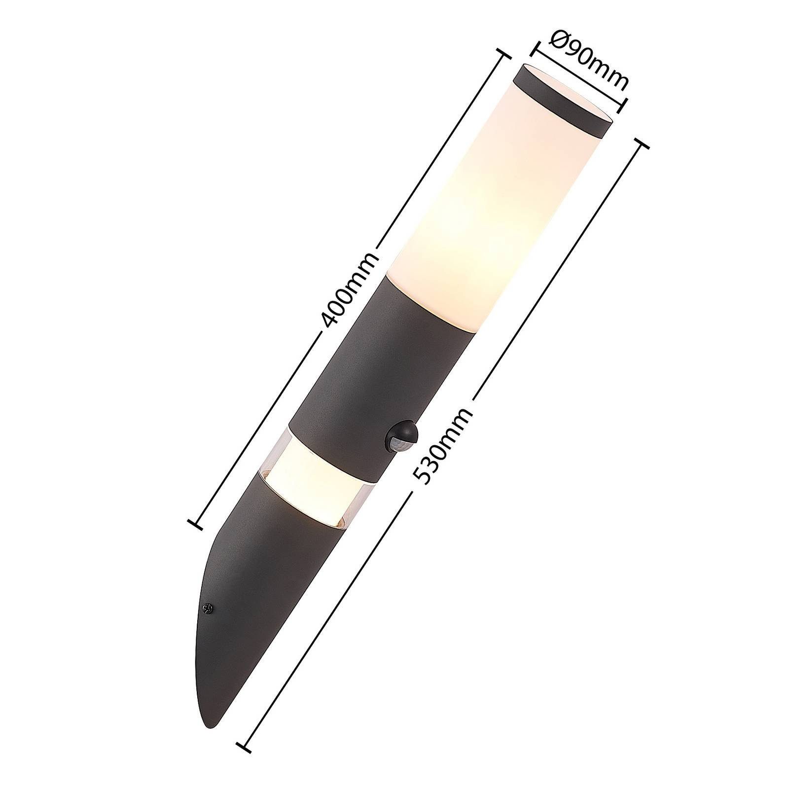 Lindby Außen-Wandleuchte Okari, Leuchtmittel nicht opalweiß, 1 Modern, inklusive, Kunststoff, flammig,mit warmweiß, Aluminium, dunkelgrau