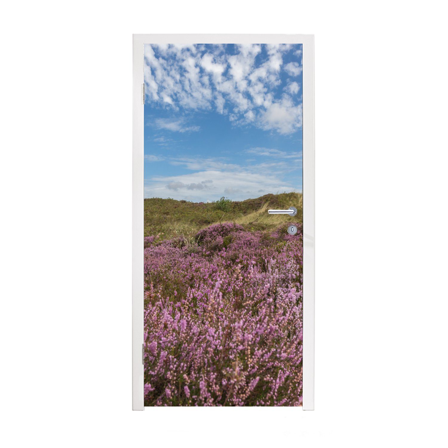 MuchoWow Türtapete Blühendes Heidekraut in den Dünen von Texel, Matt, bedruckt, (1 St), Fototapete für Tür, Türaufkleber, 75x205 cm