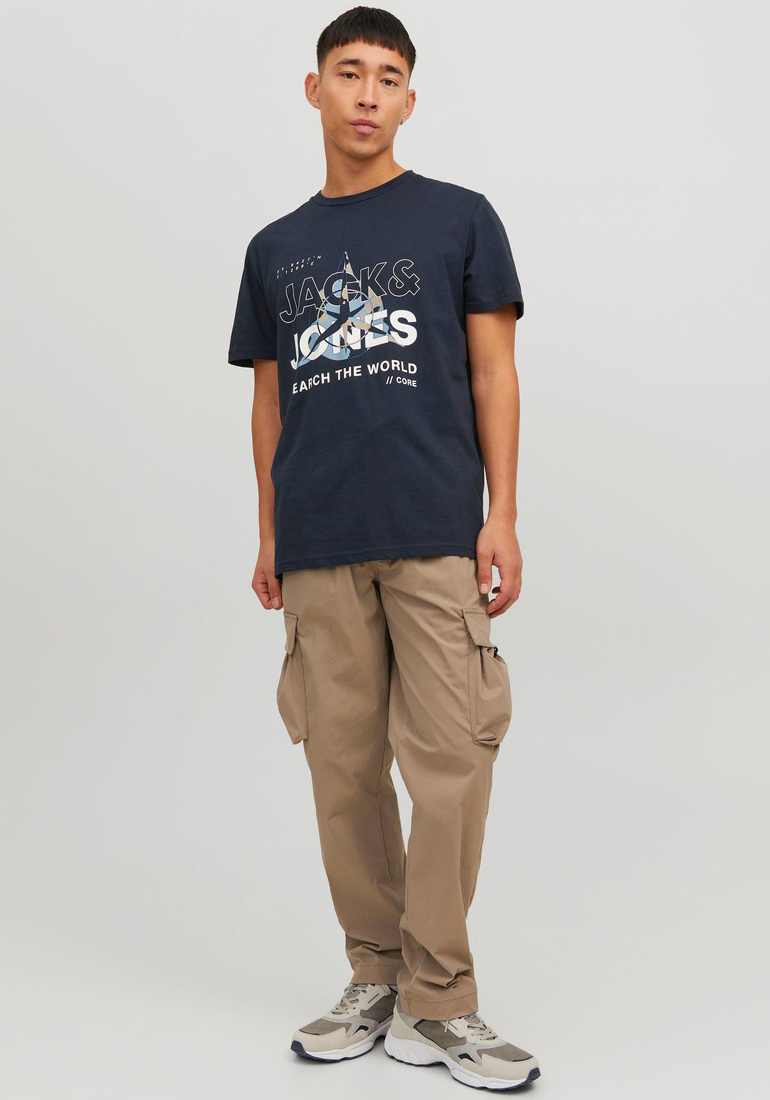 Jack & Jones Rundhalsshirt JCOHUNT NECK SS navy LN blazer CREW TEE