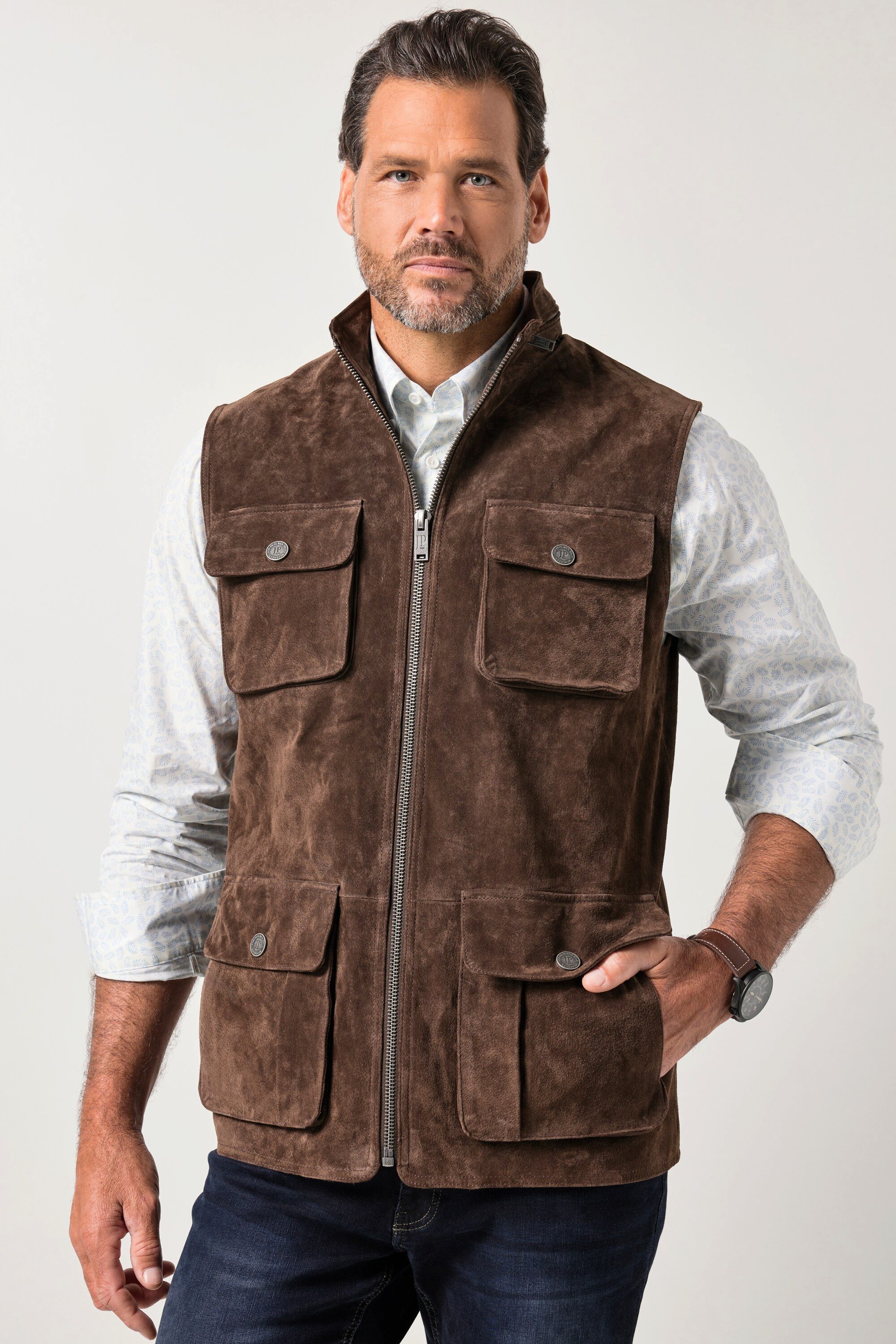 JP1880 Steppweste Lederweste Leder kerniges Pig-Split Veloursleder