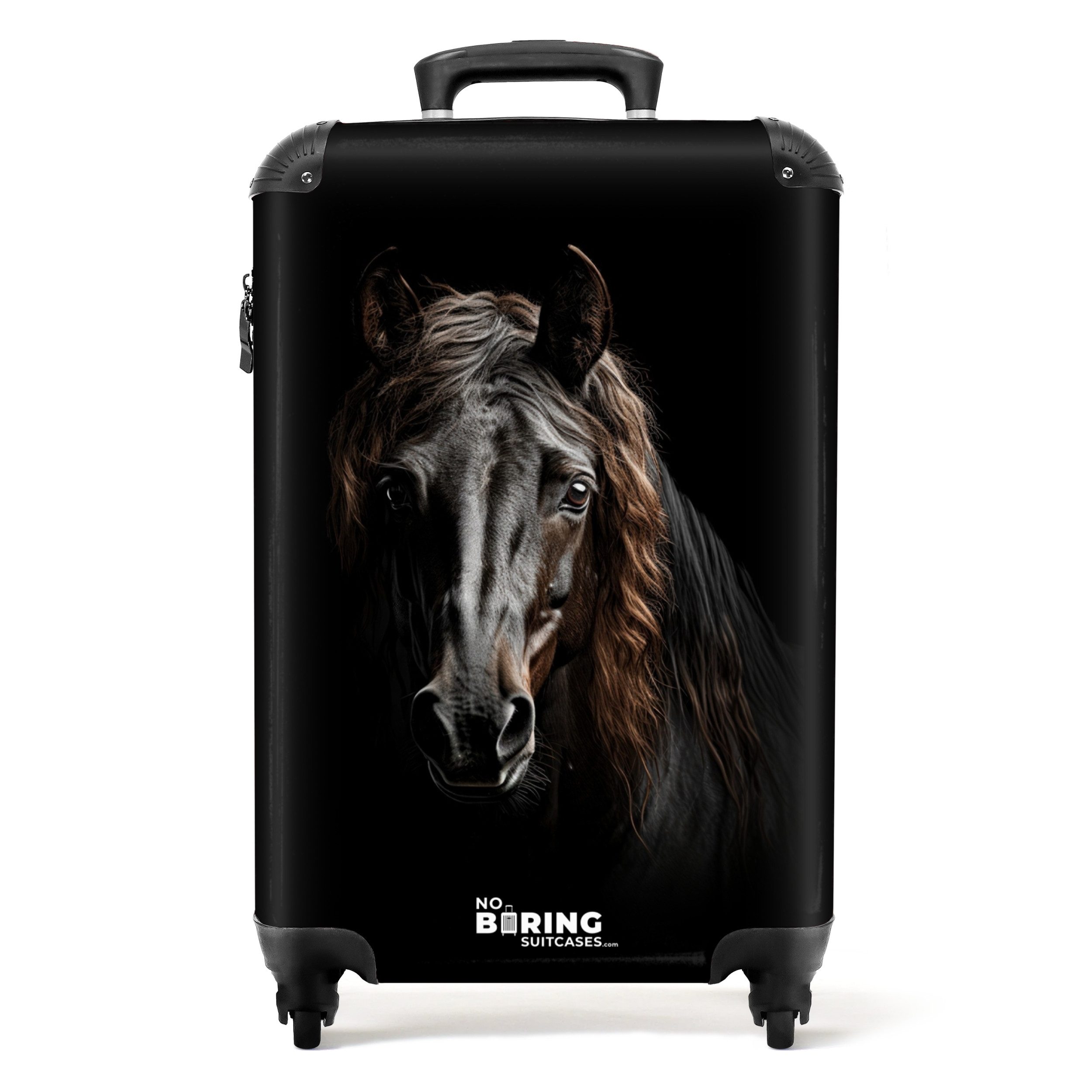 NoBoringSuitcases.com© Hartschalen-Trolley Portrait Friesenpferd auf schwar günstig online kaufen