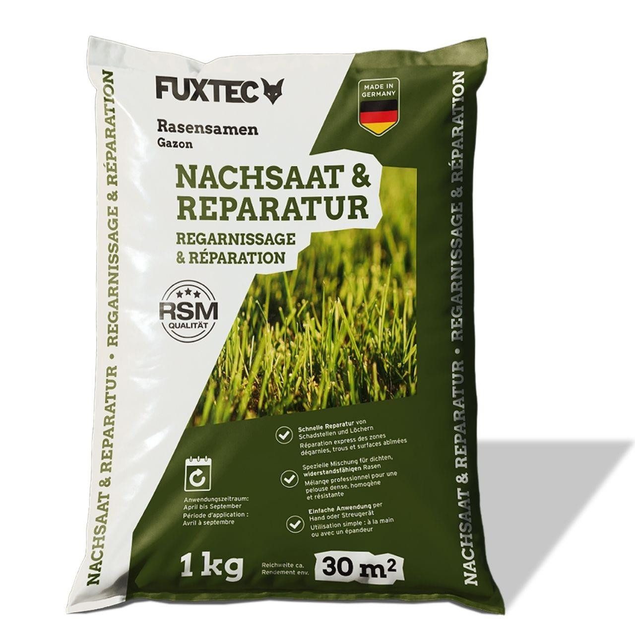 FUXTEC Rasensamen FX-RSNR1, 1 kg, Rasensamen Nachsaat, für 30m², RSM geprüft