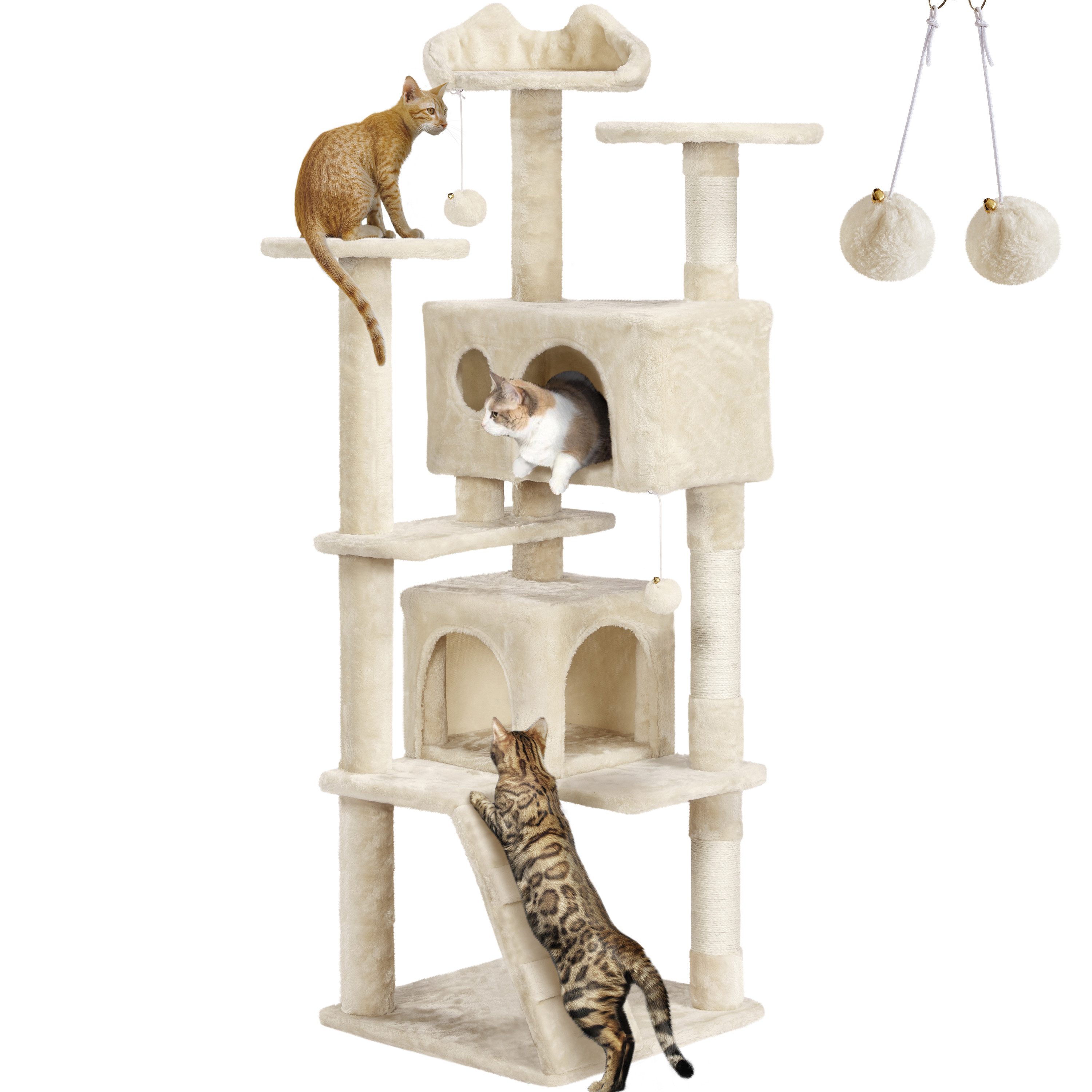 Yaheetech Kratzbaum Katzenbaum Kletterbaum 137/156/178 cm (H), mit 3 Aussichtsplattformen & 2 Katzenhöhlen & 2 Abnehmbare Plüschball