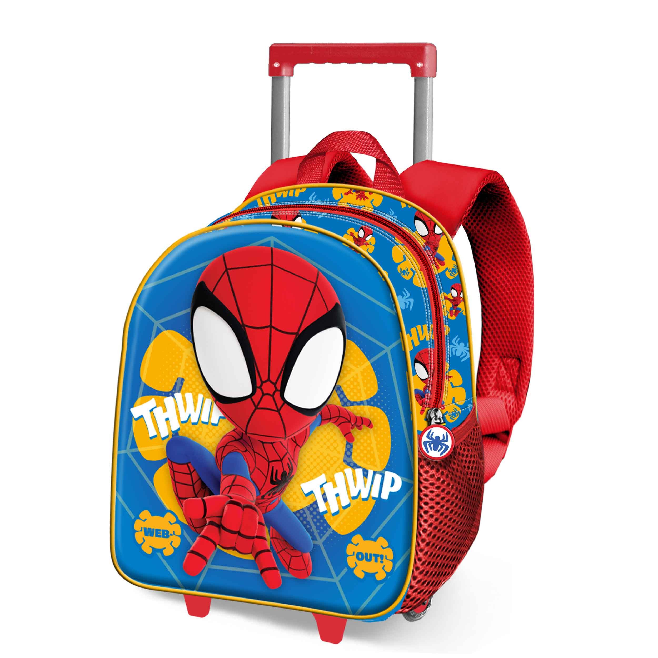 Karactermania Kinderrucksack Karactermania 3D Kinder-Trolleyrucksack 7L mit Rollen, 3D-Vorderseite, 2 Rollen, Teleskopgriff, seitliche Netzfächer