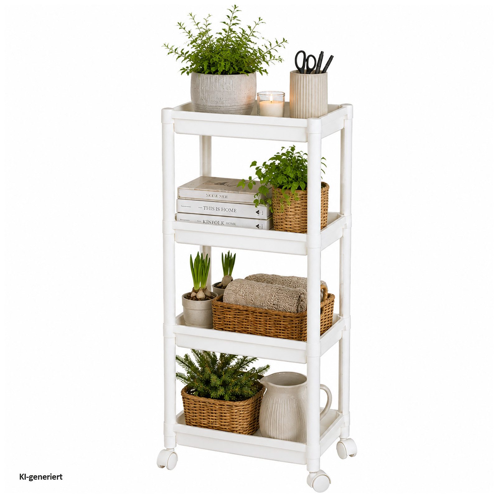 HTI-Living Badregal Rollwagen mit 4 Ablagen Weiß 40 x 99 x 22 cm, 1 Stück 1-tlg., flexibel, platzsparend