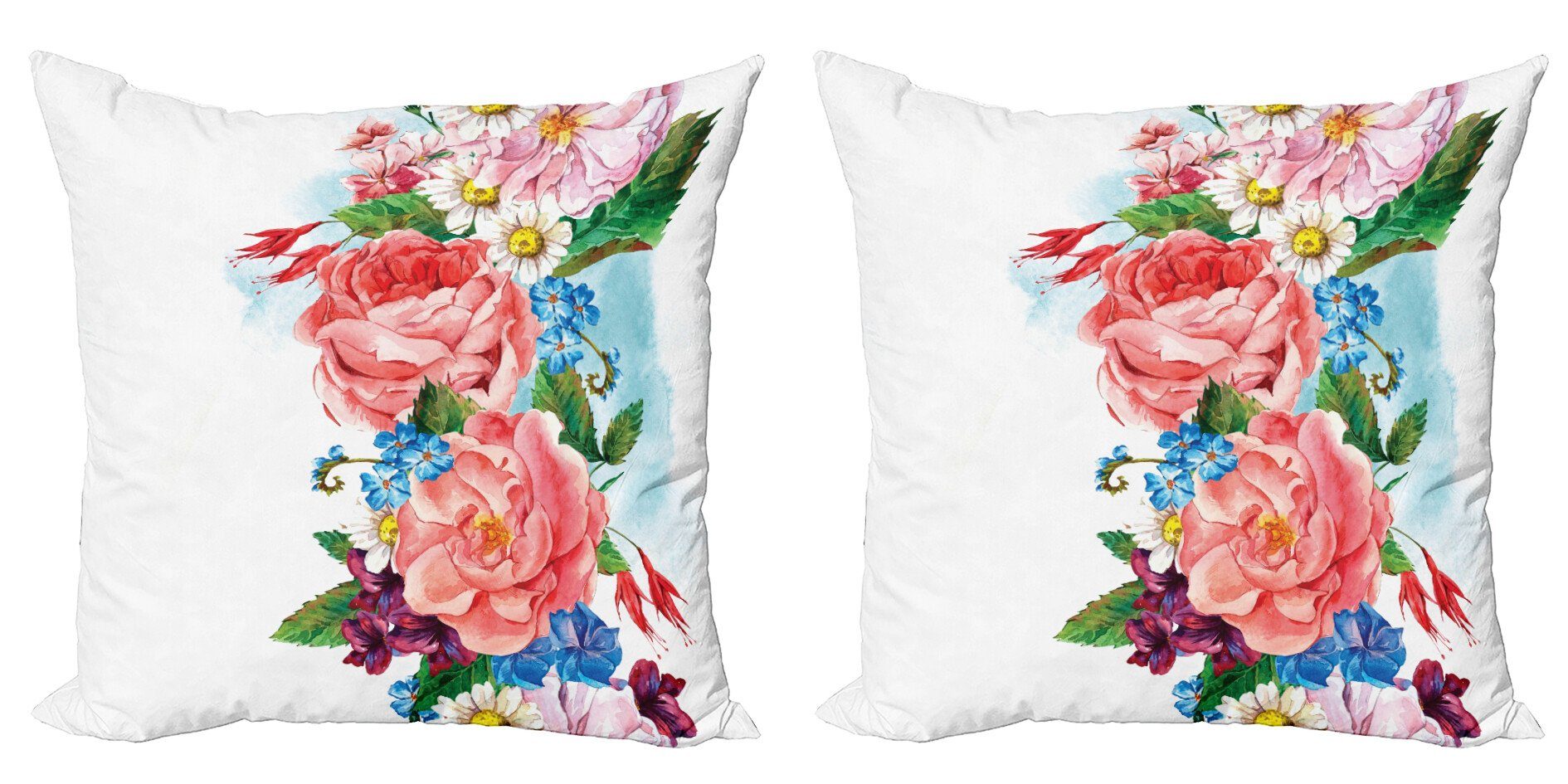Stück), Kissenbezüge Accent Garten Gänseblümchen Rosen Modern (2 Digitaldruck, Blume Abakuhaus Doppelseitiger