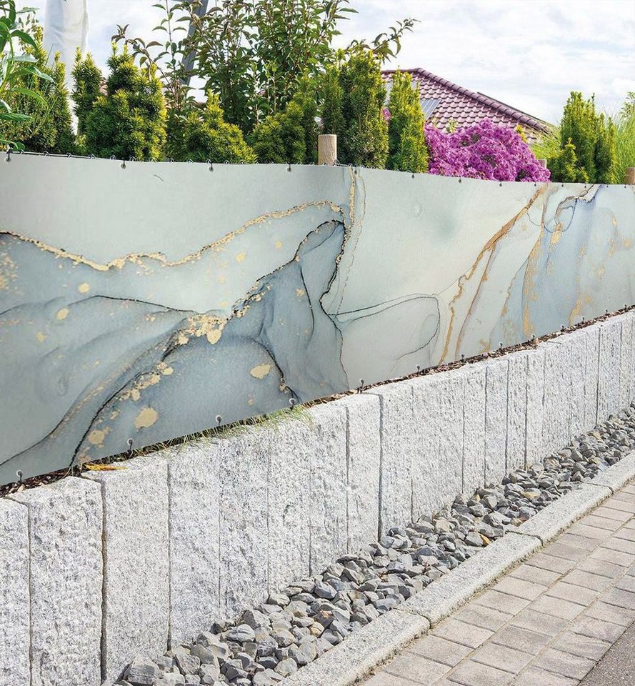 Thumbnail - MyMaxxi Sichtschutzzaunmatten Zaunbanner Marmor blau gold Sichtschutz Garten Zaun