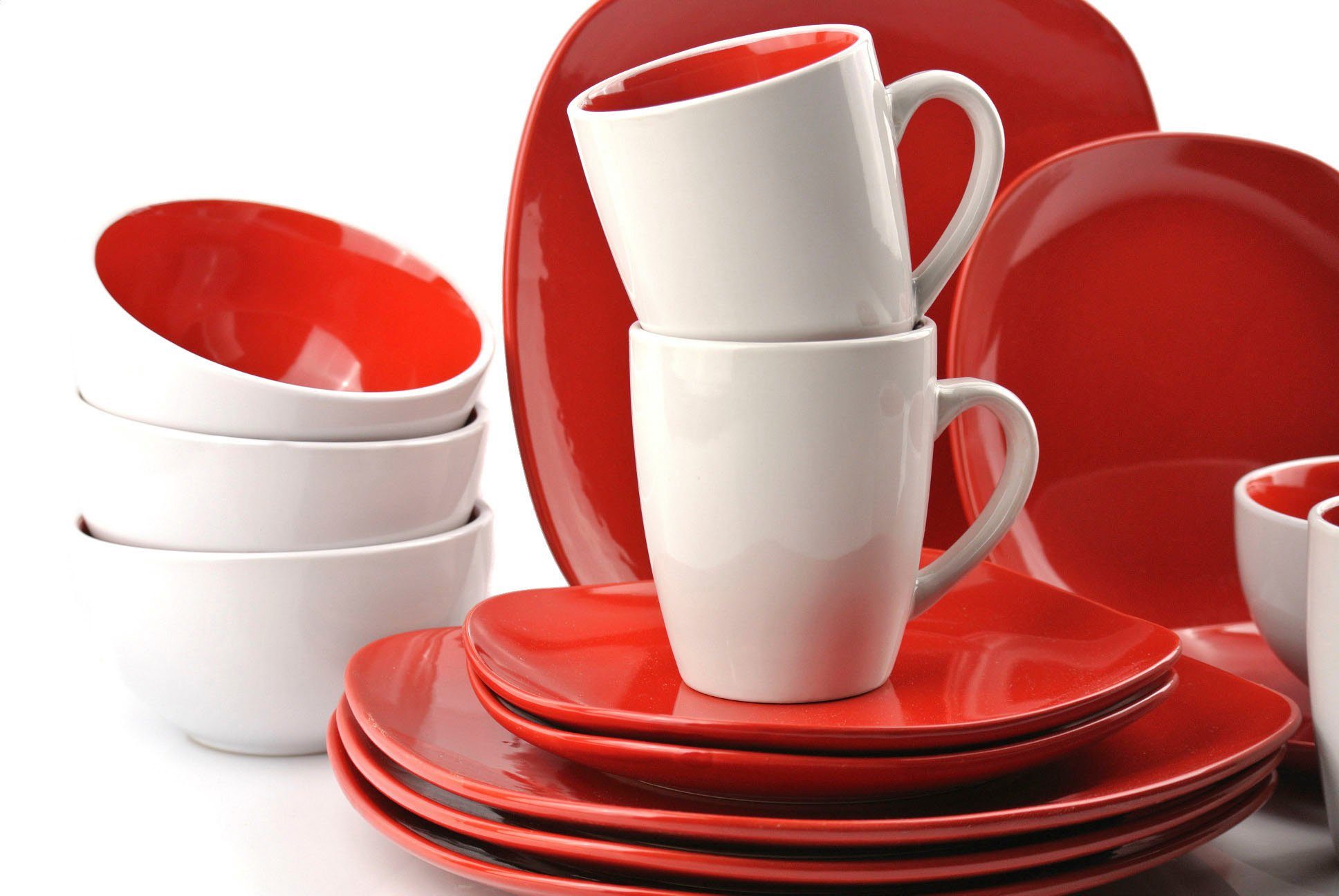 Retsch Arzberg Kombiservice Geschirr-Set, Service NOVA SQUARE (16-tlg), 4 Personen, Steinzeug, Bicolor-Look, 16 Teile, für 4 Personen