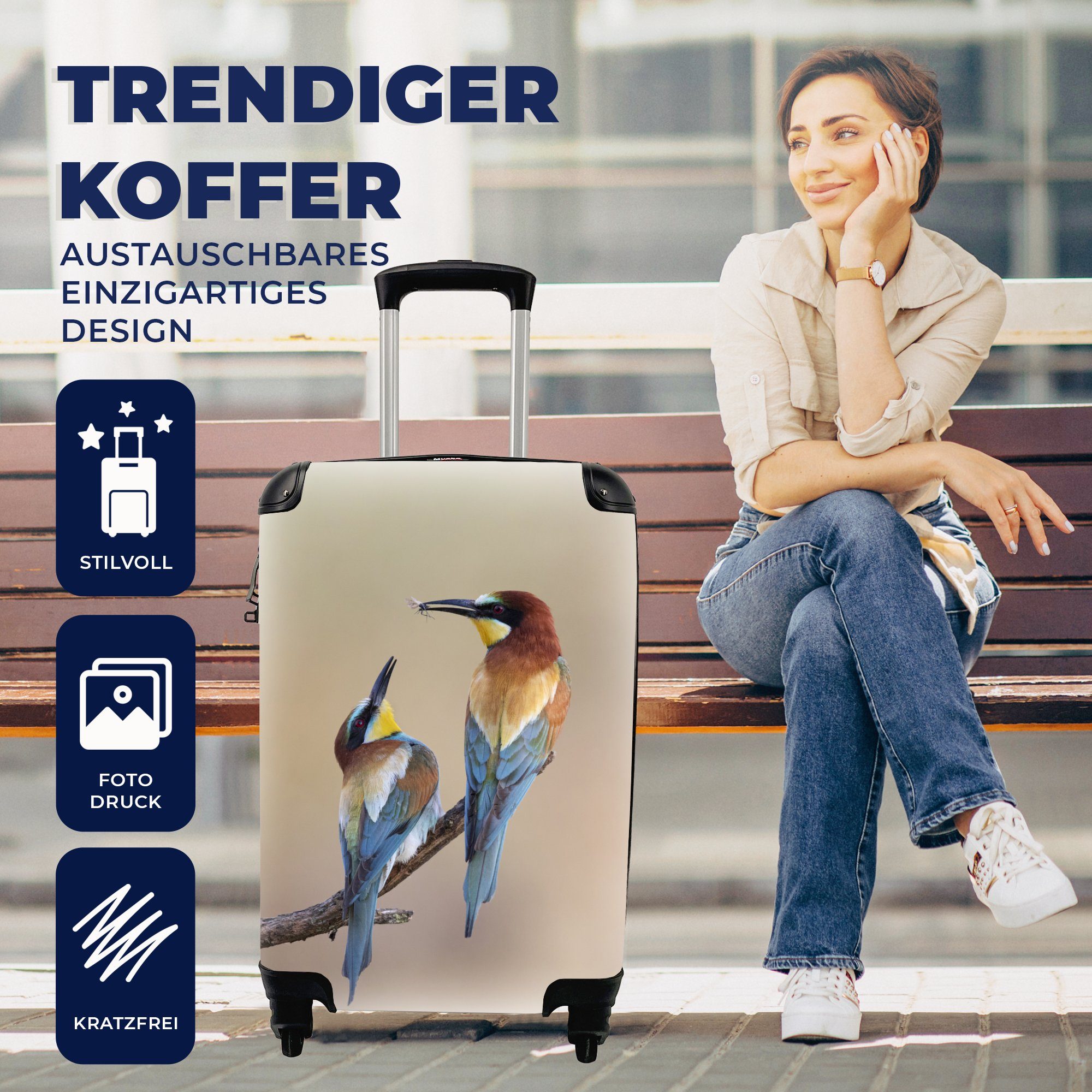 Reisetasche mit Insekt Reisekoffer Trolley, Freunde, rollen, Ferien, MuchoWow Vogel Rollen, - Handgepäckkoffer 4 - für Handgepäck