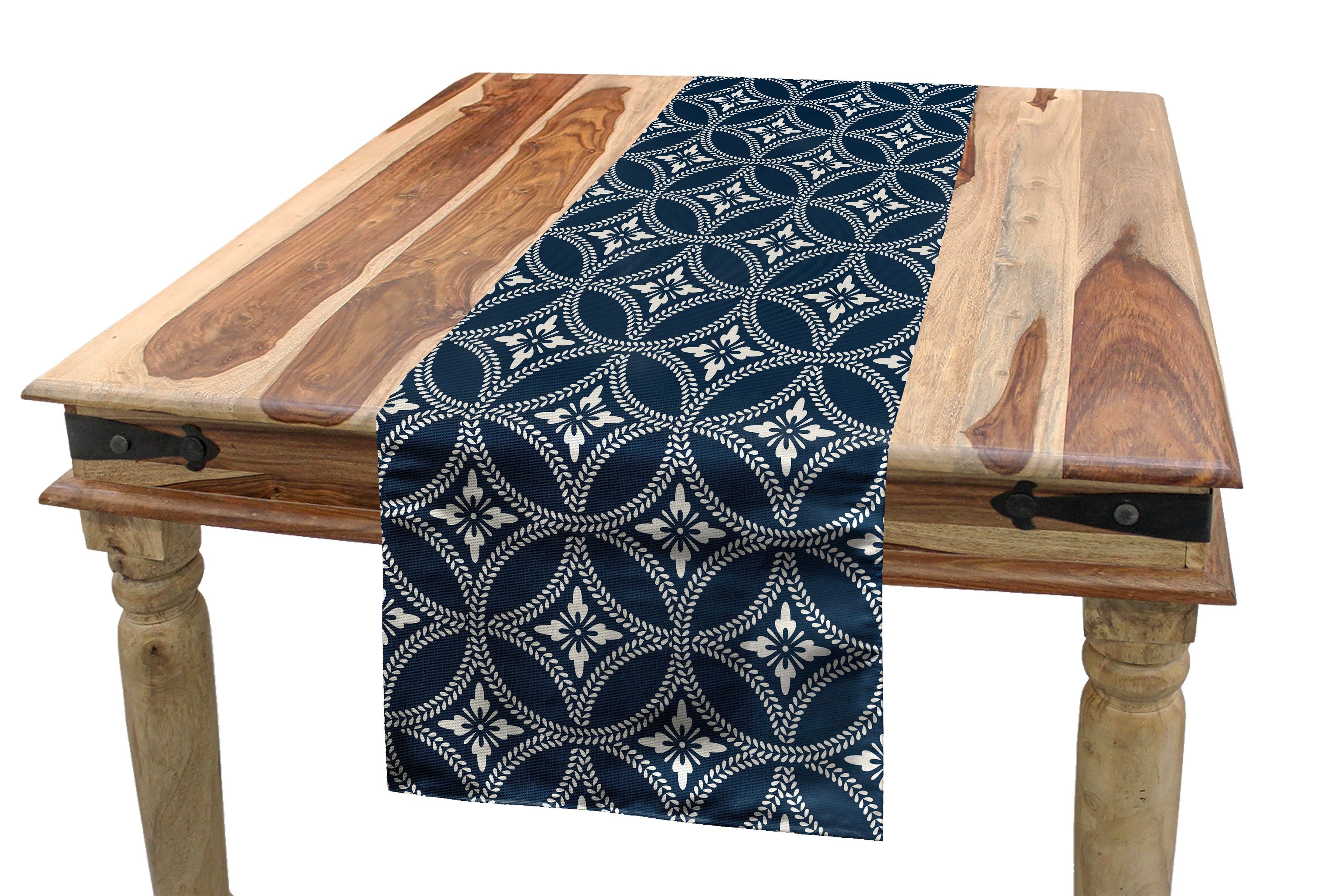 Abakuhaus Tischläufer Esszimmer Küche Rechteckiger Dekorativer Tischläufer, Geometrisch Japanischer Lotus Kreis