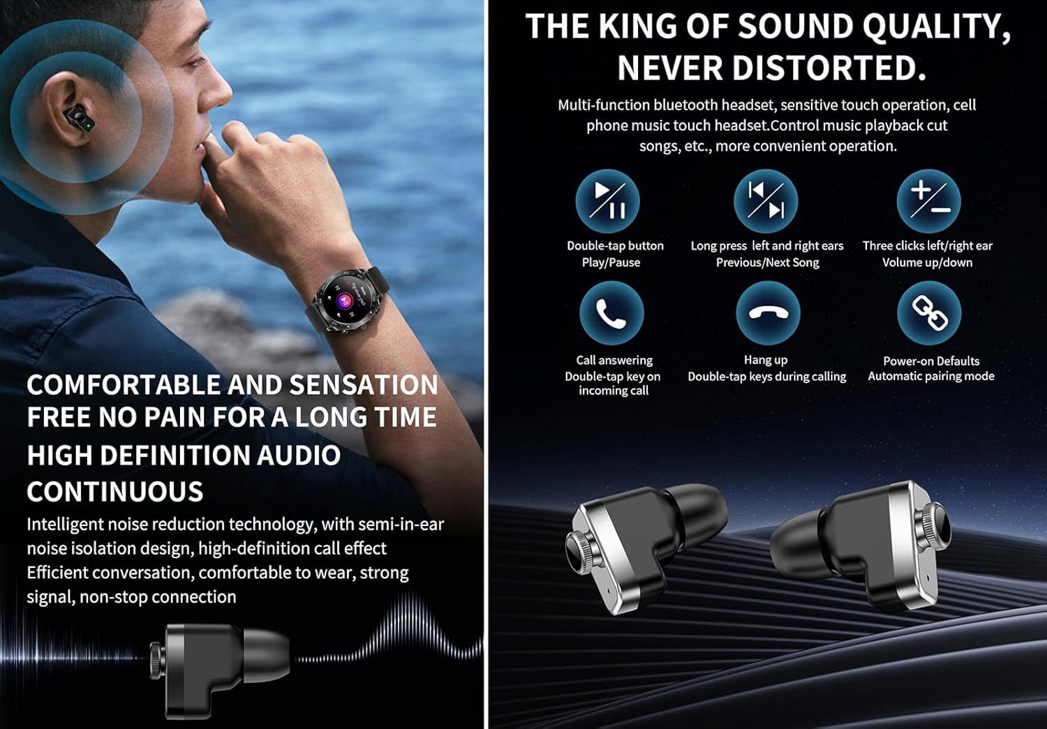 CISIYOO ZNSB Smartwatch (4,4 cm, android ios), Smartwatch mit Bluetooth Kopfhörern Musikfunktion und Sportmodus