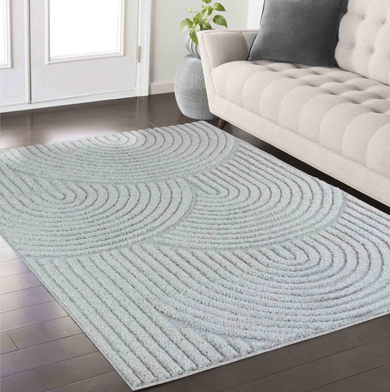 Designteppich Designerteppich Tokio hoch-tief Struktur Wellen uni, TaraCarpet, rechteckig, Höhe: 20 mm, moderner scandi BOHO grau Wohnzimmer Schlafzimmer Flur 080x150 cm