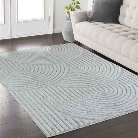 Designteppich Designerteppich Tokio hoch-tief Struktur Wellen uni, TaraCarpet, rechteckig, Höhe: 20 mm, moderner scandi BOHO grau Wohnzimmer Schlafzimmer Flur 120x170 cm