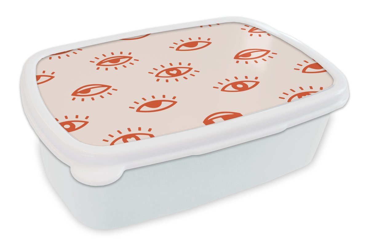 und MuchoWow Brotbox Brotdose, für Erwachsene, Jungs Mädchen und - weiß Muster, Auge Kinder für Kunststoff, Boho Lunchbox - (2-tlg),