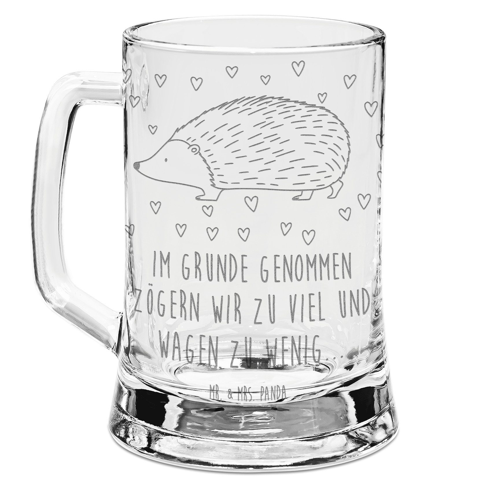 Mr. & Mrs. Panda Bierkrug Igel Herzen, Krug, Transparent, Leben, Seidel, Gute Laune, Krug, Glas, Premium Glas, Glasbierkrug Glashumpen Bierseidel Mit Gravur